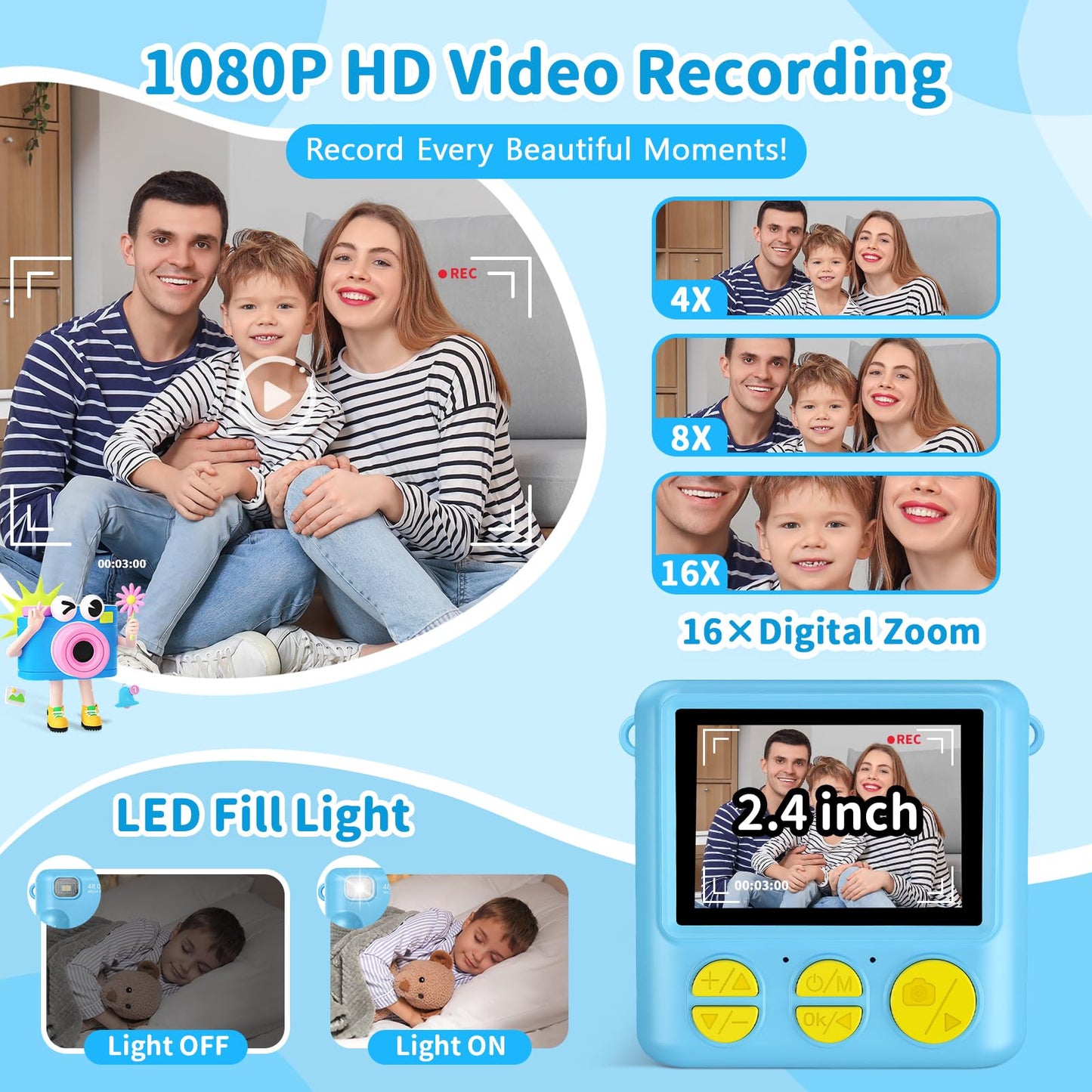 Children's camera instant camera, 2.4 inch 1080P screen instant camera for kids with 32GB card, 3 rolls of printing paper & colored pens, digital camera for kids toy, gift for children 3-12 years.