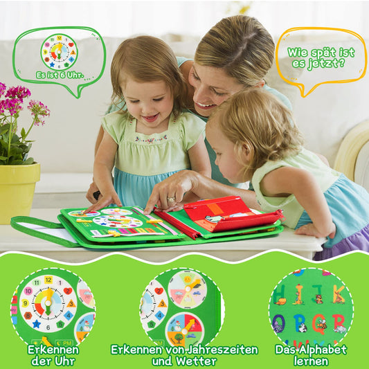 ACDAY Busy Board for 1 2 3 years, Montessori toy for toddlers. Activity Board Baby Quiet Book Autism Educational Travel Toy Preschool Learning Sensory Board for Fine Motor Skills (Green)