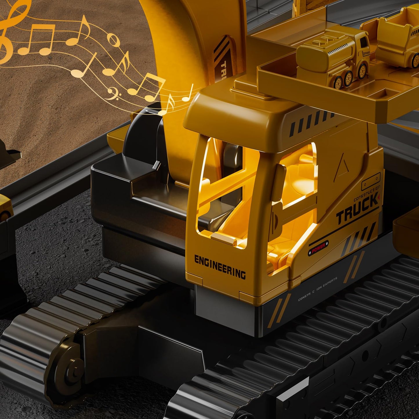 TEMI Excavator Toy for 3 4 5 6 7 8-year-old Boys, Construction Vehicle with Race Track, Crane Toy for Kids, Birthday Gift for Boys and Girls from 3 years.