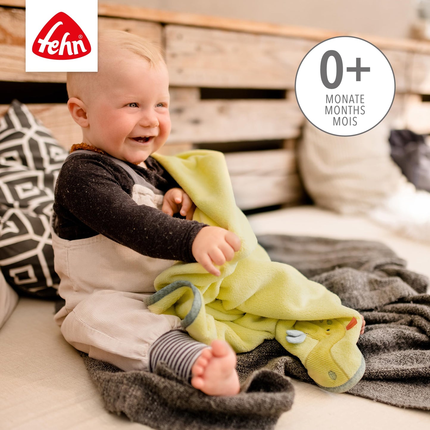Fehn Cuddle Blanket Dino - Cuddly cuddle blanket for babies - Comforter & play blanket for stroller and car seat - perfect snuggle cloth and first blanket - For babies from 0+ months