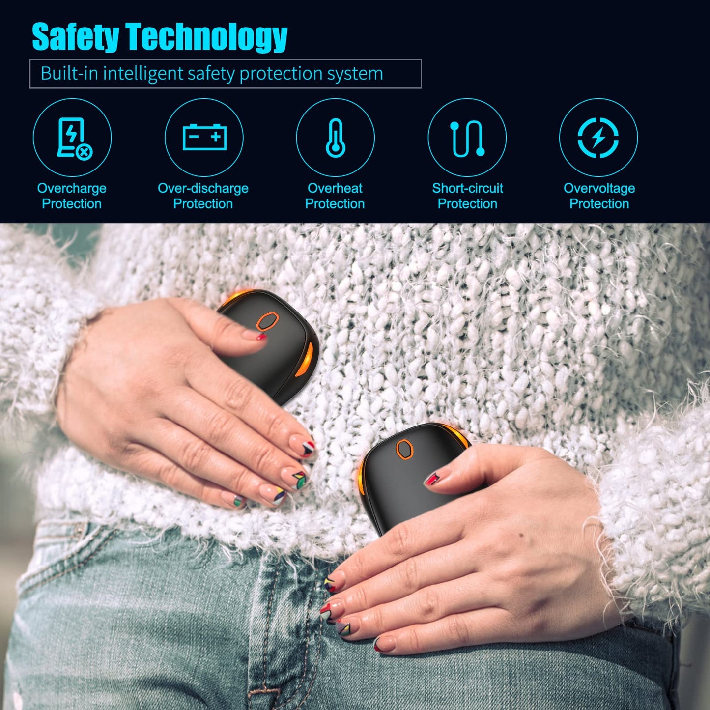 Rechargeable hand warmers, 2 pieces 5000mAh USB portable electric hand warmer with 3 adjustable heating modes, pocket warmer power bank warm gift for women men outdoor winter sports.