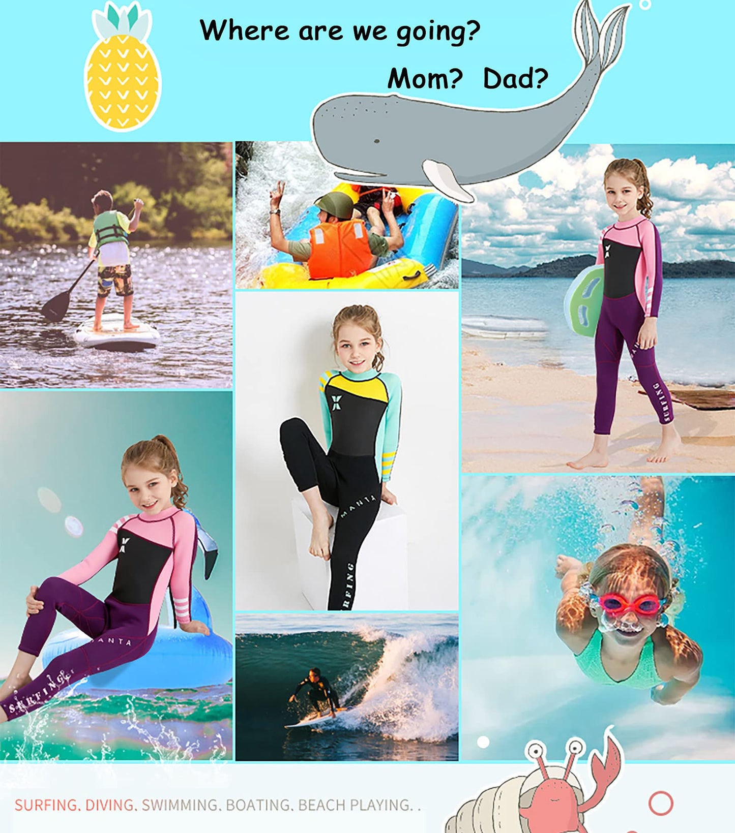 NATYFLY Kids Neoprene Wetsuit 2.5mm Neoprene Thermal Swimsuit Boys Girls Long/Short Sleeve Diving Suit Back Zip One Piece Swimwear