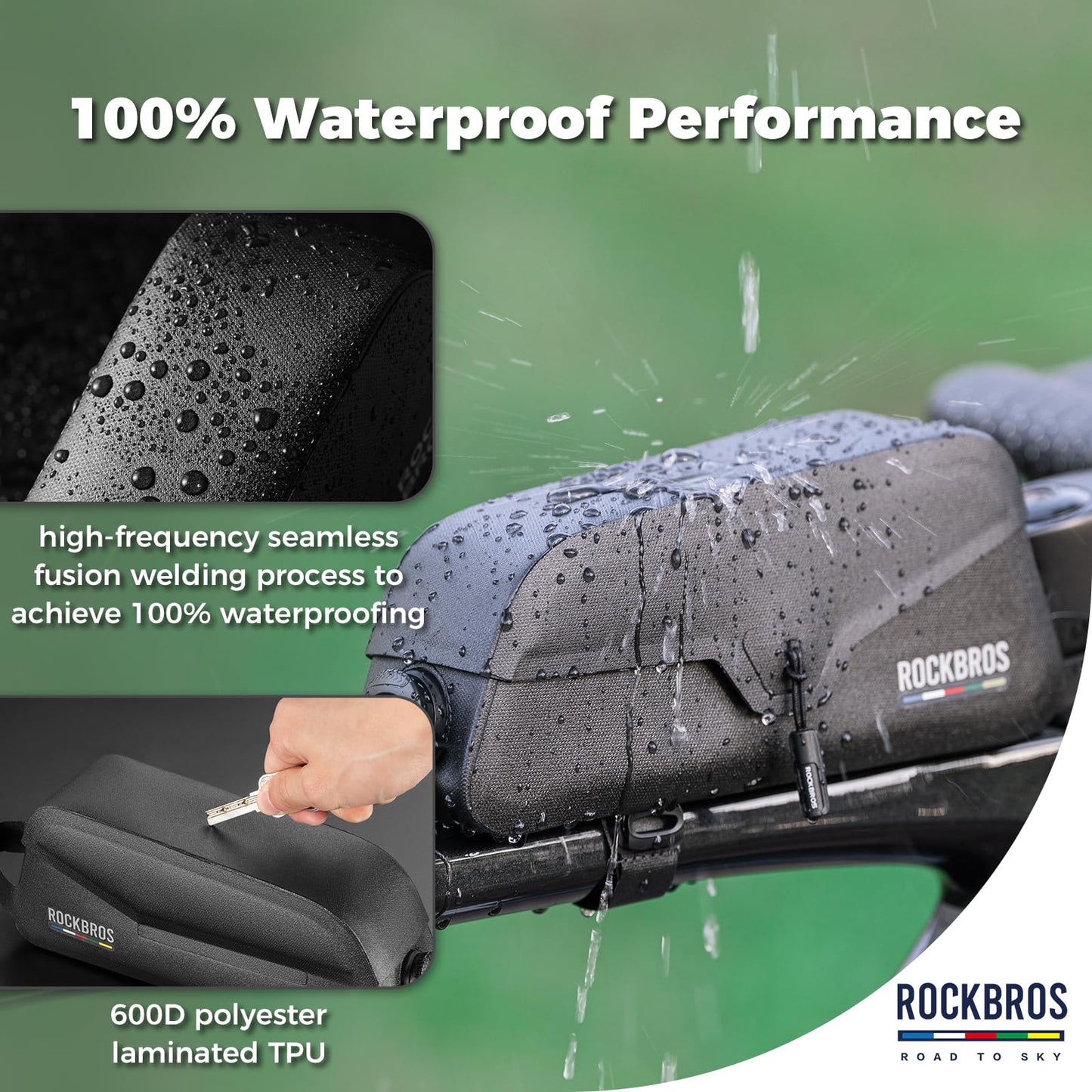 ROCKBROS Road to Sky bike top tube bag 100% Waterproof Magnetic frame bag with Magnetic lid for road bike MTB 0.6L