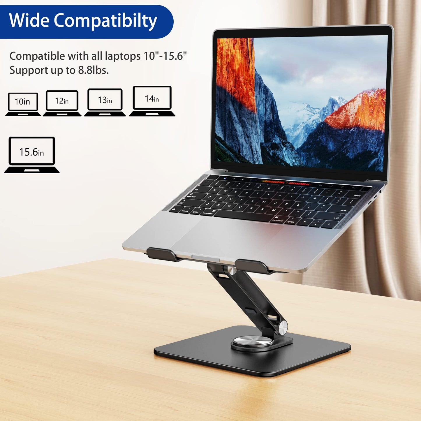 BESIGN LSX7 Laptop stand with 360 Rotating Base, Adjustable ergonomic Notebook Stand, Laptop stand compatible with 10-15.6" Laptops (Black)