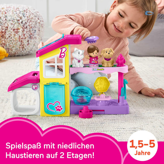 Fisher-Price Little People Barbie Toddler Playset and Animal Station with Spa and musical sounds, 4 pieces for kids ages 18 months and up, HJW76