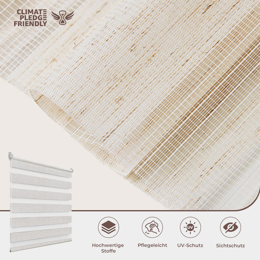 All in one double roller clamp without drilling & with drilling, Duo blinds for windows and doors, clamp roller blind translucent, privacy and sun protection, 85x190cm (WxH), linen