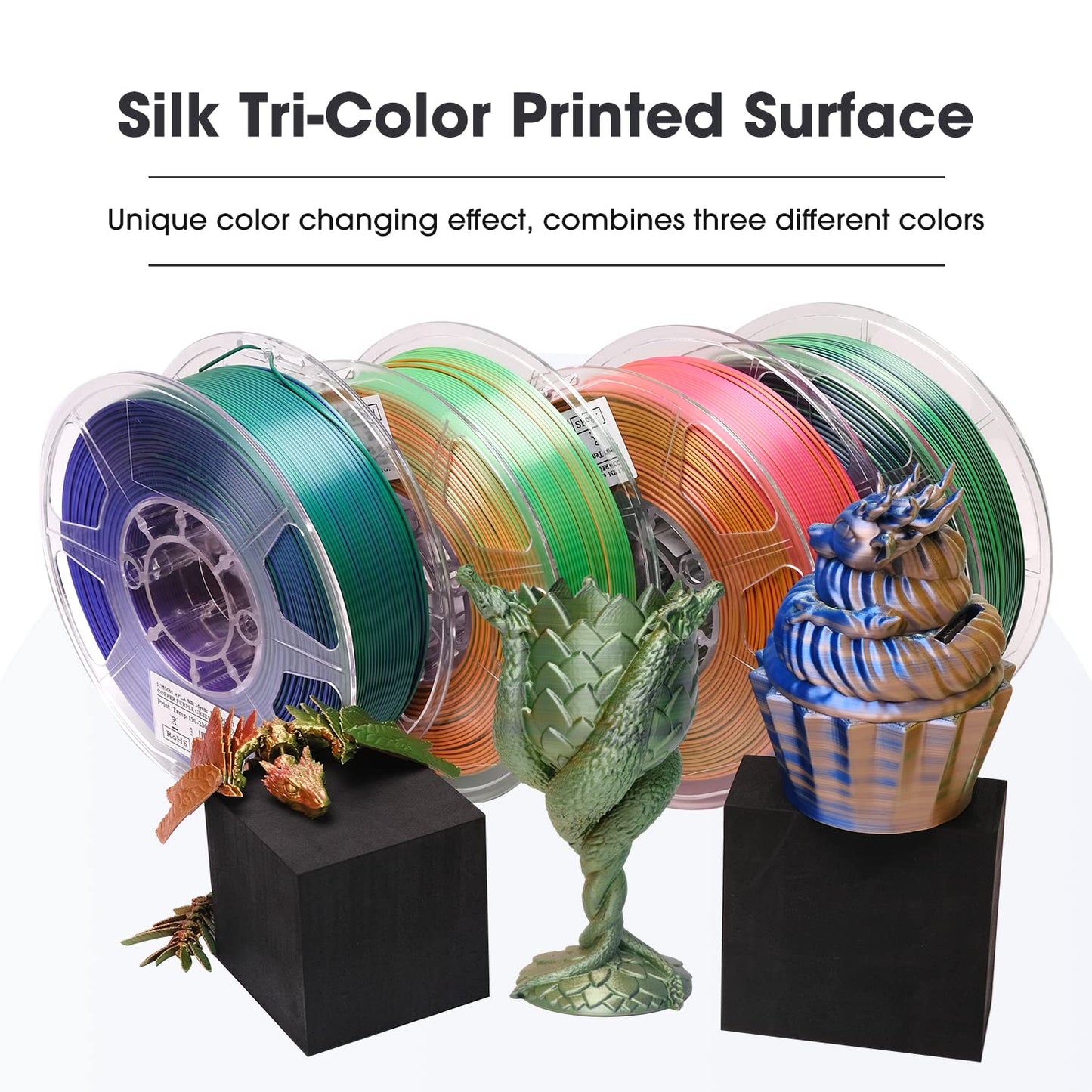 eSUN Silk Tri-Color PLA Filament 1.75mm, Shiny Silk Mystic PLA 3D Printer Filament, 1KG Spool Co-Extrusion 3D Printer Filament for 3D Printers, Silk Gold Red and Green