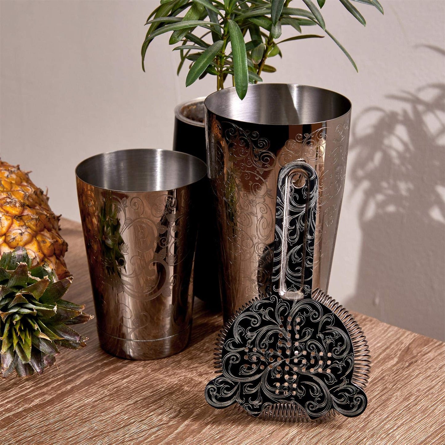 Sky Fish Cocktail Shaker Set, Etched Cocktail Shaker Kit in Gift Box 7 Piece Set, Hand wash only. (Black)