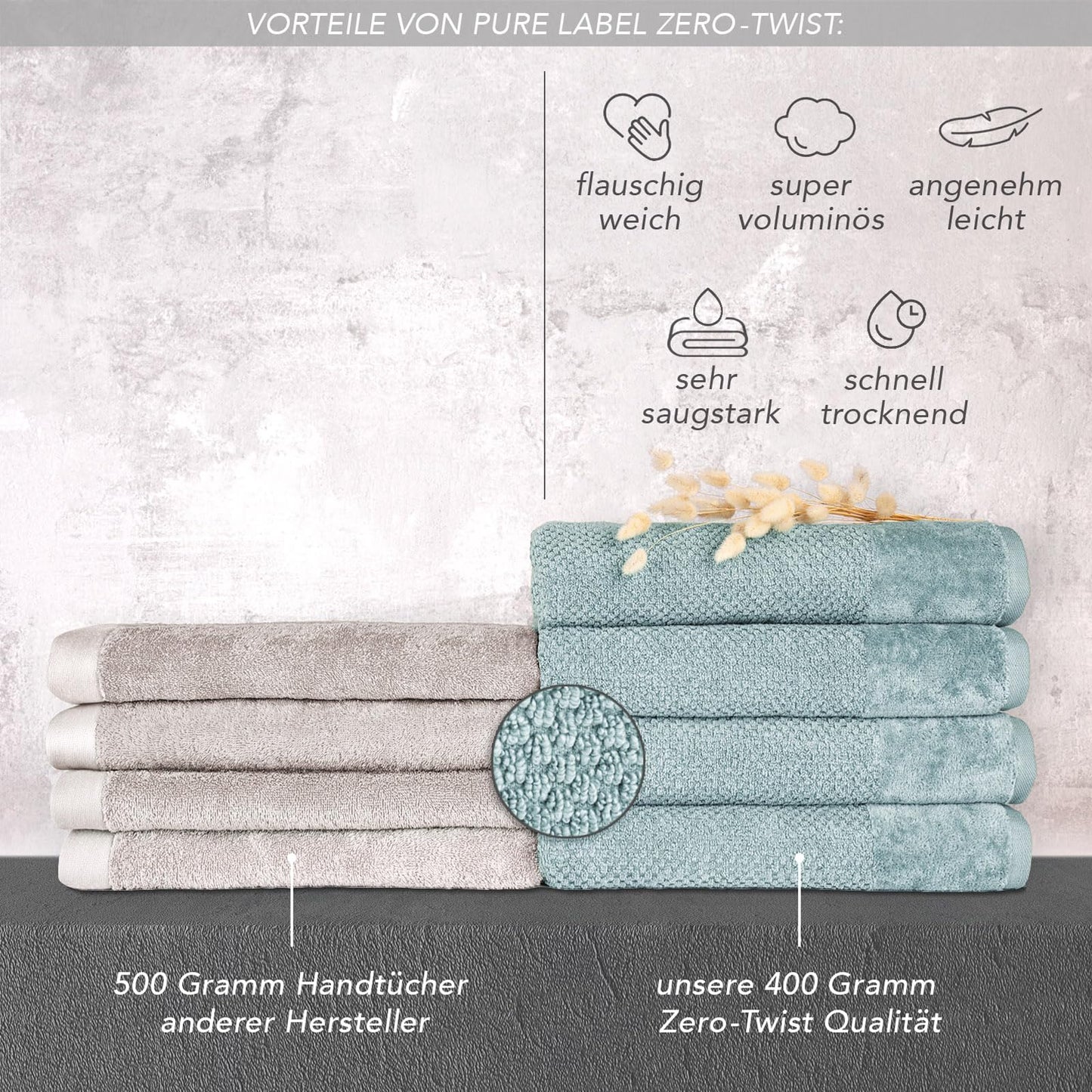 Pure label 6-piece guest towels 30x50 cm with hanging loop made of 100% cotton, absorbent, soft and Oeko-TEX certified - 6 guest towels light blue - light turquoise, 30x50 cm