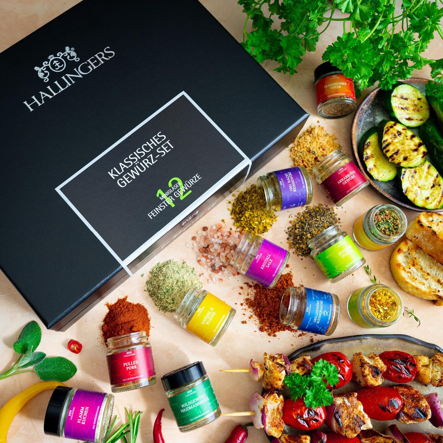 Hallinger Classic Spice Set - 12 high-quality spices luxury gift set, intense aroma in screw-top jars, carefully selected variety (set) - Christmas gift ideas & gifts advent calendar |