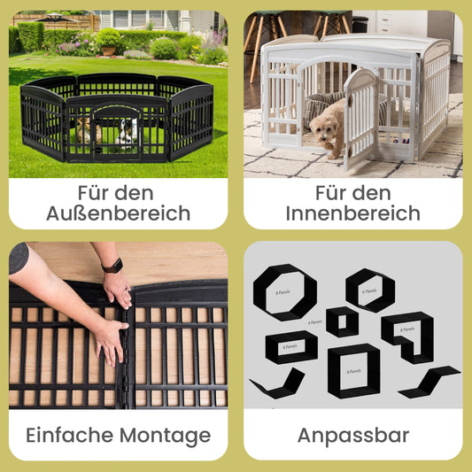 Iris Ohyama puppy playpen with 4 panels and lockable door, H60cm, Gray, cat enclosure, dog crate, for outdoor, indoor, puppy playpen, dog fence, puppy fence, dog pen, CI-604E WD