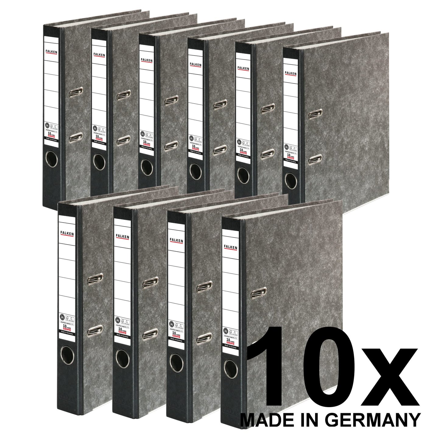 Falcon 10 Pack Recycling Folders Cloud Marble. Made in Germany. 5cm slim DIN A4 black back ring binder file organizer office folder cardboard folder CO2 neutral Blue Angel.