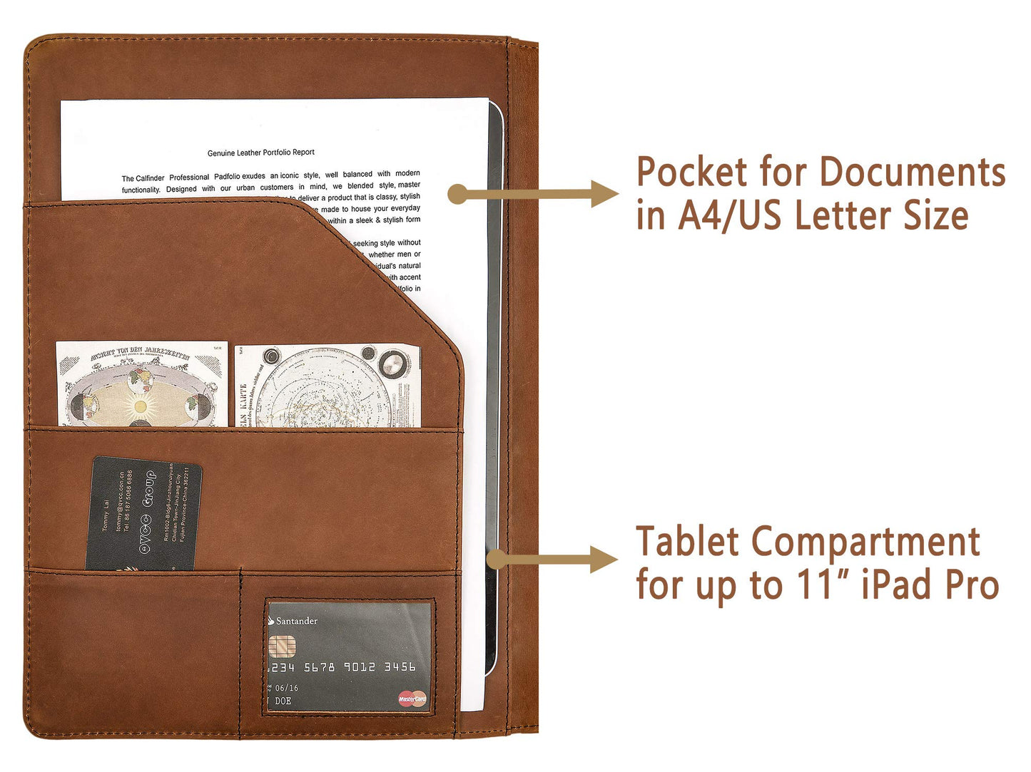 Calfinder A4 leather writing pad, slim leather conference folder with A4 pad, clipboard folder document holder with A4 clipboard, file folder for office school/work colleagues, gift, brown.