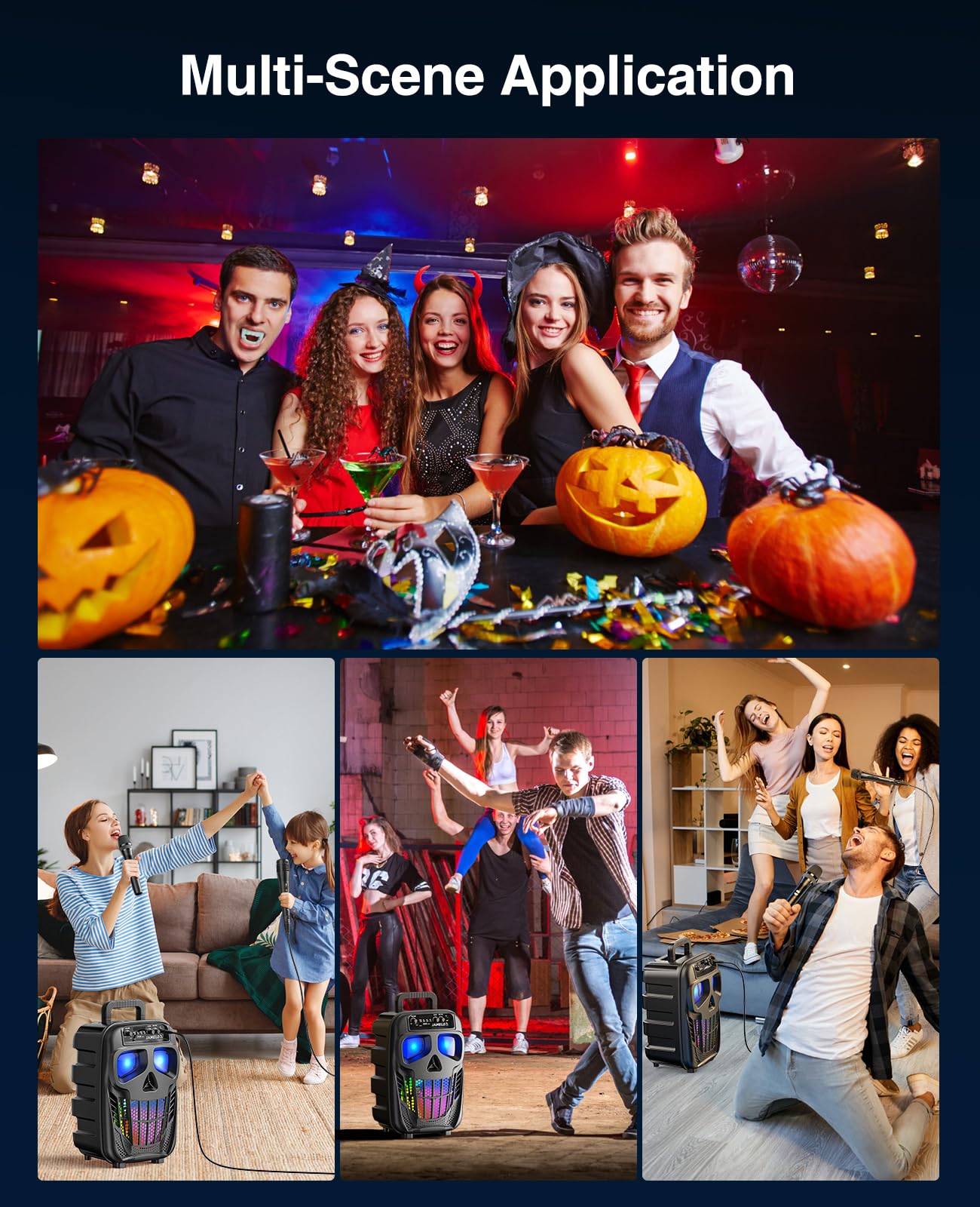 JAMELO Karaoke Portable Systems with 2 Microphones, Bluetooth Speaker with Light Effects, PA System Supports USB/AUX, for Kids/Adults, Karaoke Machine for Parties/Weddings/KTV/Church.
