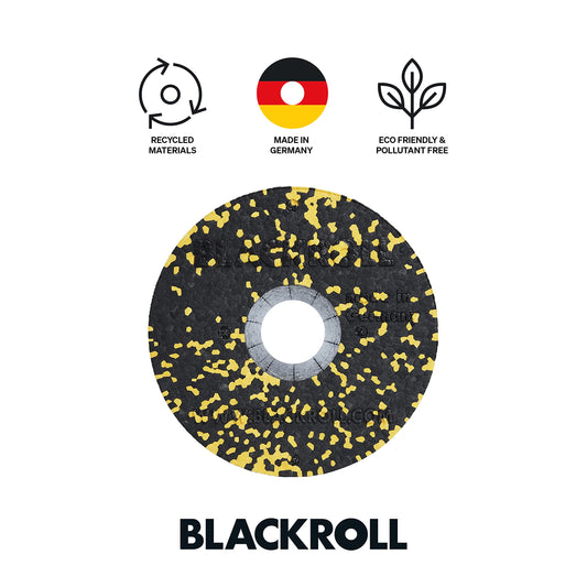 BLACKROLLยฎ STANDARD foam roller (30 x 15 cm), fitness roller for self-massage of back and legs, effective massager for functional training, medium hardness, Made in Germany, Black/Yellow