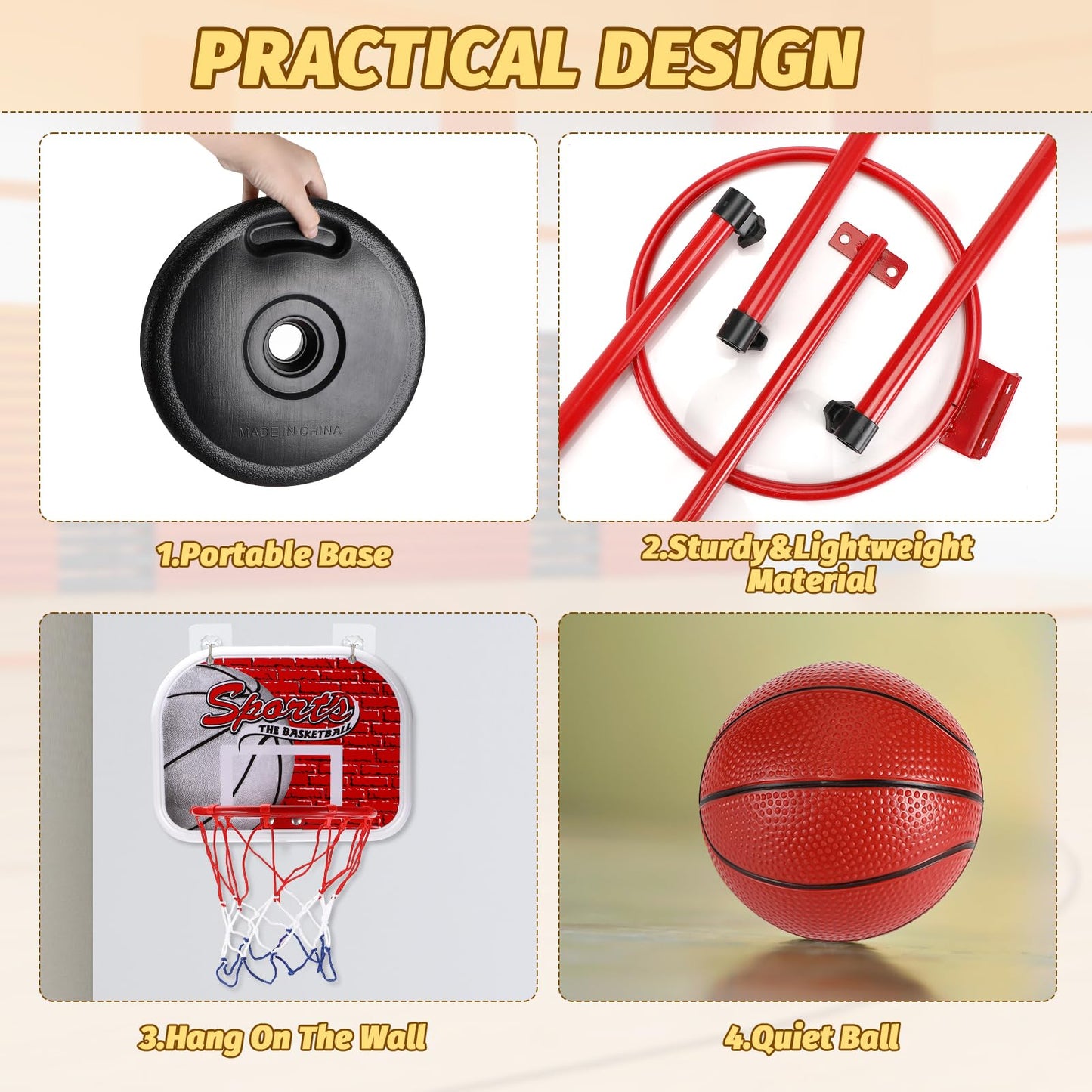 vvhippo Kids Basketball Hoop, Outdoor Basketball Hoop with 2 Basketballs and a pump, Adjustable Height Basketball Hoop, for children aged 3 to 8, for indoor and outdoor basketball hoops