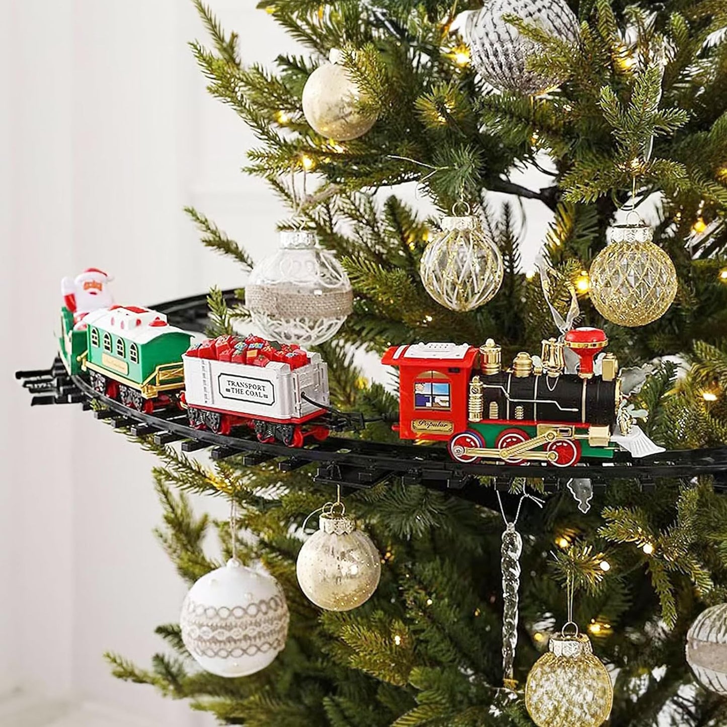 Electric train set for kids - Christmas train around the Christmas tree, railroad track set with sounds, toy for ages 8 and up