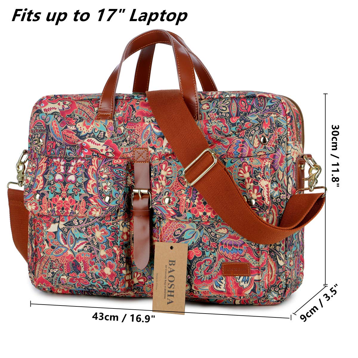 Baosha Women Laptop Bag 17 Inch Briefcase Ladies Shoulder Bags Work Bag Business Bag Multicompartment BC-07 (Multicolor Print HS)