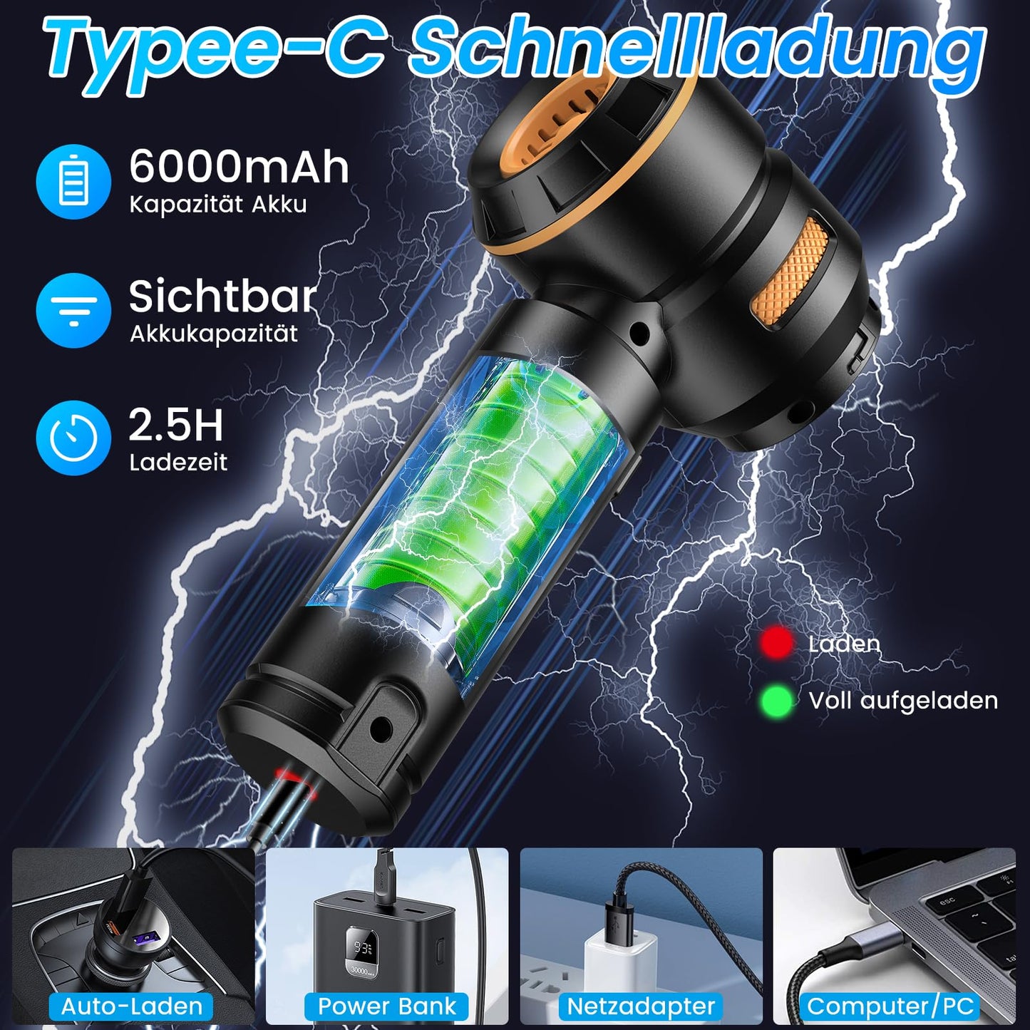Handheld Vacuum Cleaner Cordless - 20000pa Car Vacuum Cleaner Strong, Mini Vacuum Cleaner for Car, PC, Home, Kitchen, Gaps and Corners, Vacuum Cleaner High Power, Can Be Used as Inflatable Pump, 6000mAh