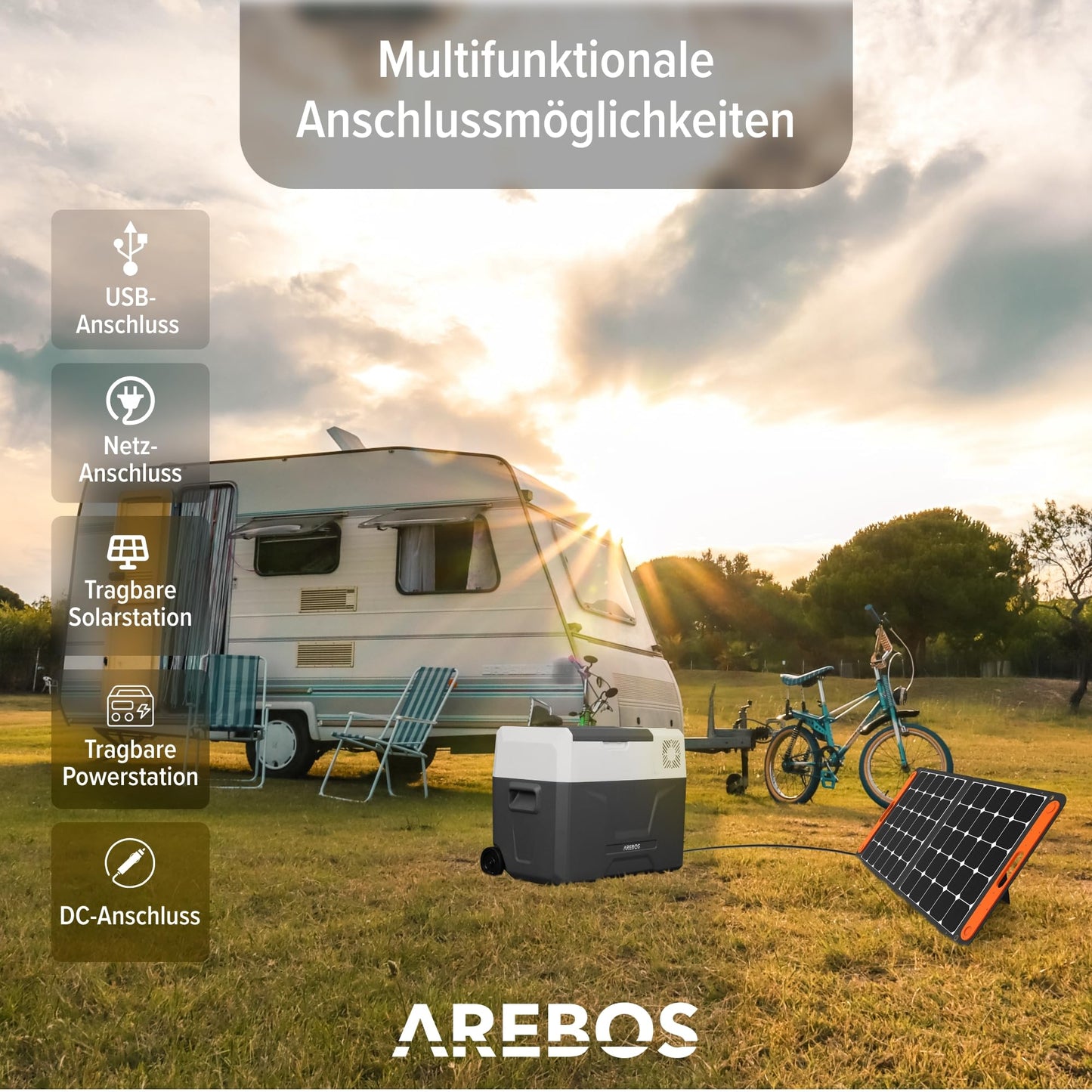 Arebos compressor cooler box with wheels 39 liters | Electric freezer box with APP & smart control | Mobile cool box with USB port | up to -20 °C | 12/24 V 230V | for car, truck, camping, boat, RV