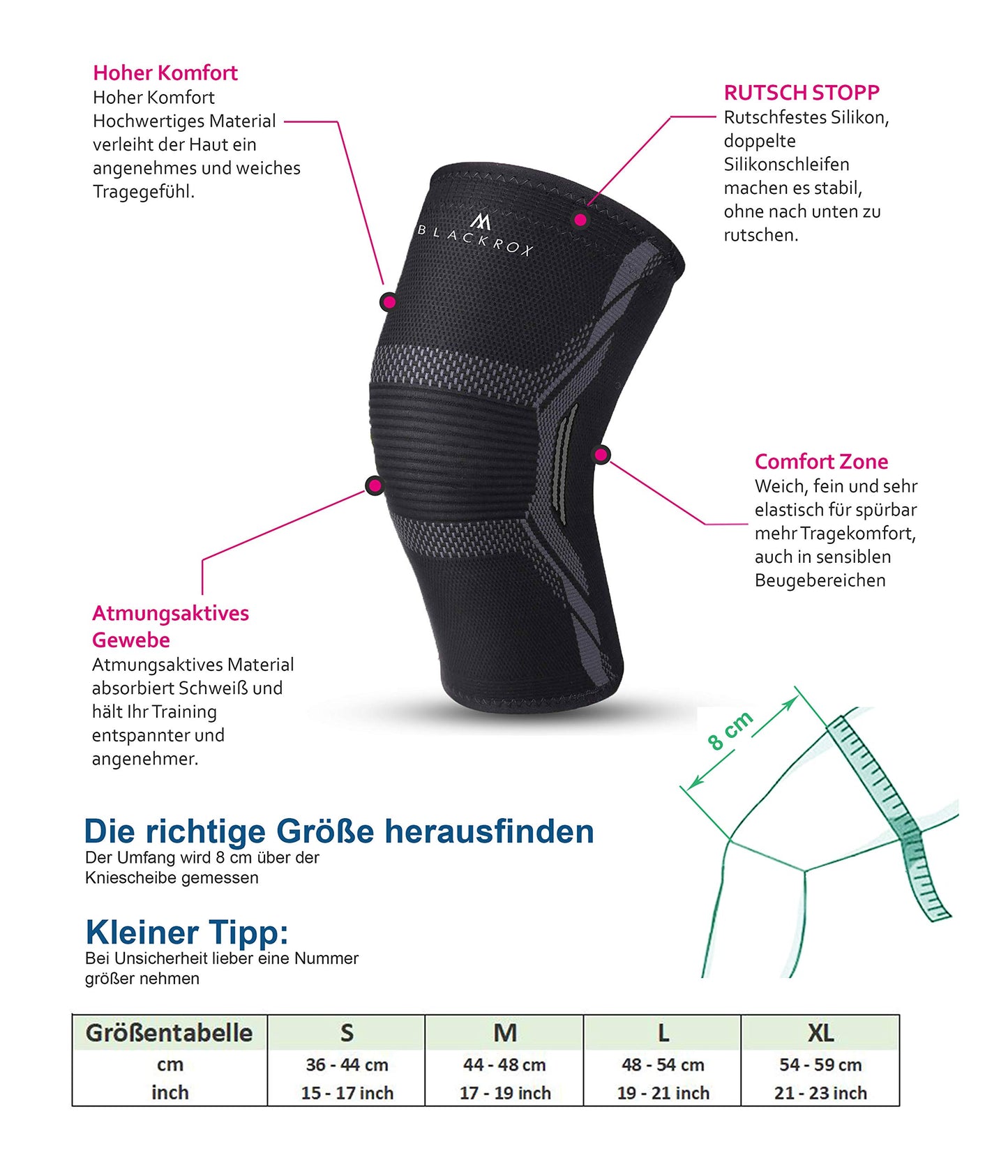 BLACKROX knee brace sports comparison winner compression knee brace, sports knee brace, sports football, jogging breathable, elastic, knee pads, knee brace volleyball women & men (Black, M)