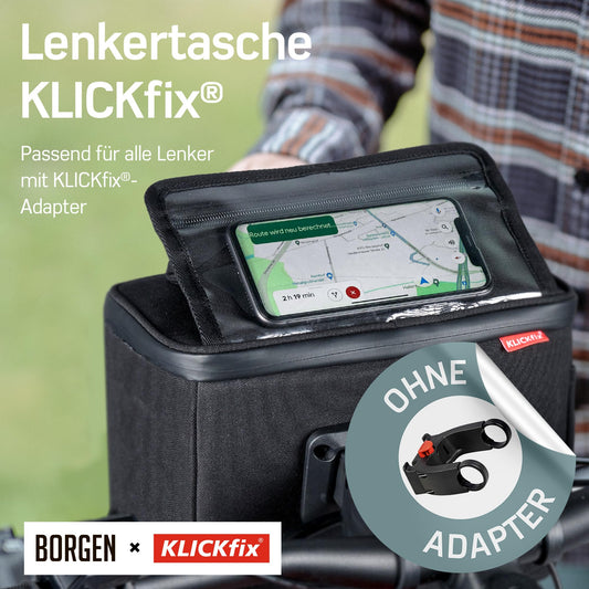 Borrow KLICKfix handlebar bag smartphone - water-repellent and spacious bike handlebar bag 6 L - bike bag handlebar ebike - bike bag phone