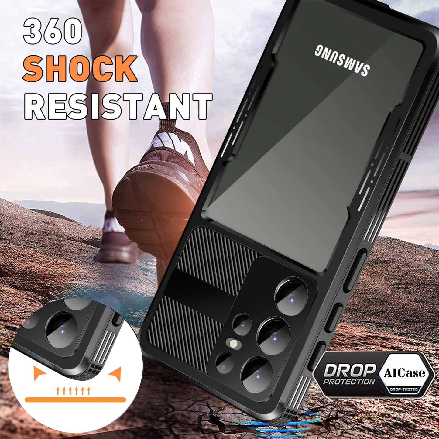 AICase waterproof case for Samsung Galaxy S23 Ultra 5G (6.8 inch), snowproof, dustproof, shockproof, full protection, IP68 certified, 360-degree protection, case for Samsung S23 Ultra 2023
