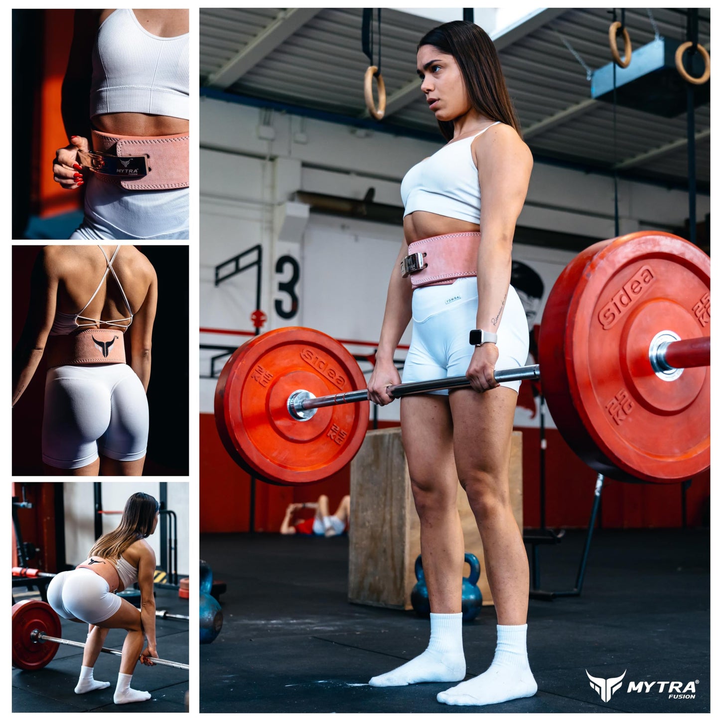 Mytra Fusion weightlifting belt 100% Genuine Leather Weightlifting Belt white buckle, Lifting Belt for Gym, Fitness, Training, weightlifting belt Men & Women Gym Belt (Pink, L)