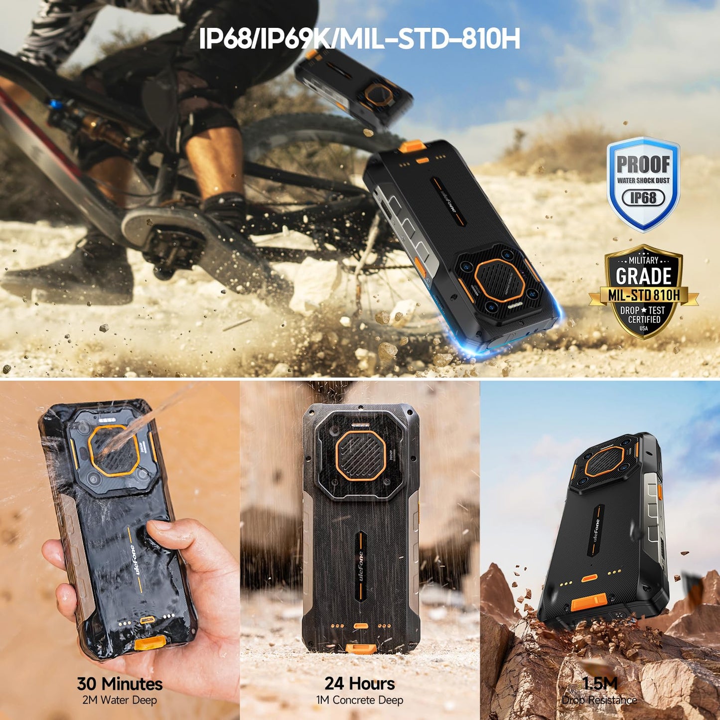 Ulefone Armor 26 Ultra 5G Outdoor Phone, 512GB+24GB 15600mAh/120W Dimensity 8020 200MP+50MP Camera 6.78” 120Hz 121dB IP68 Rugged Smartphone Android 13 Dual SIM Fingerprint ID/NFC 2 Year Warranty.