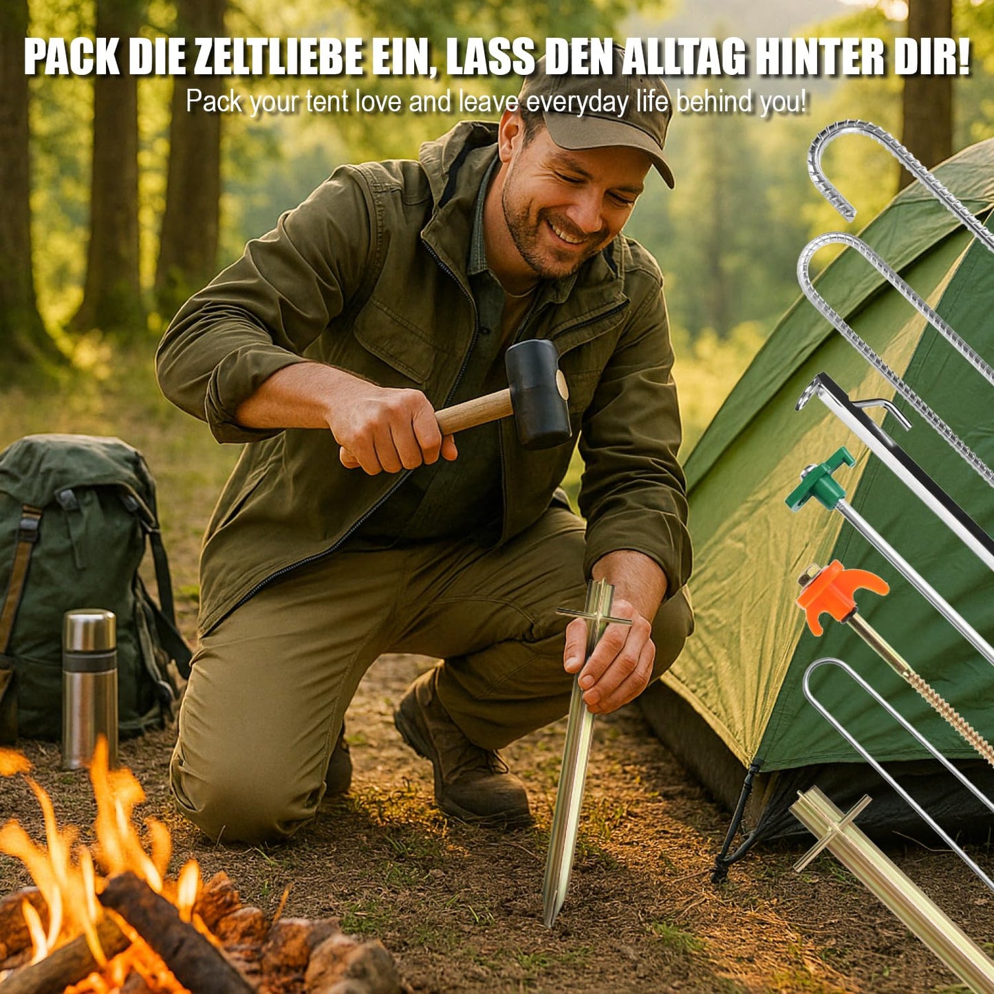 com-four® 32x tent pegs made of steel - sturdy ground stakes in V-shape for camping and outdoor activities - perfect for regular ground