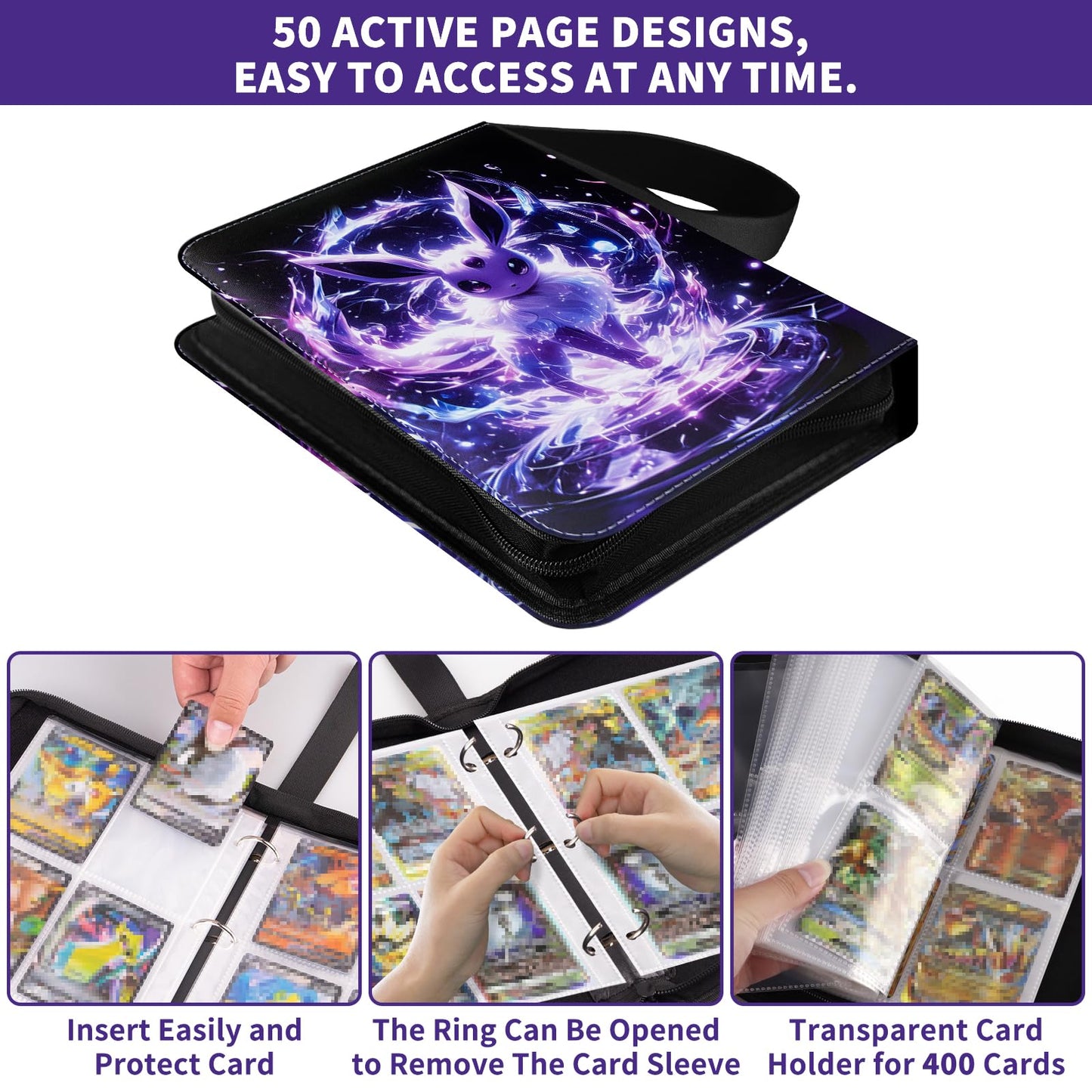 AnnuzoQ Collectible Card Album for Cards, Collectible Card Binder 50 Pages 400 Card Capacity, Collectible Album Card Holder Folder Book