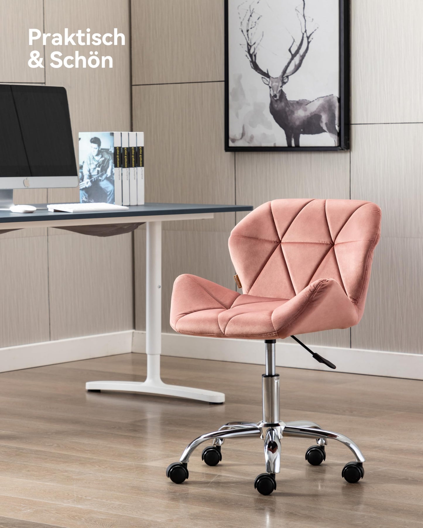 HNNHOME Eris Desk Chair, modern, padded velvet, fabric swivel chair, adjustable height (Rose)