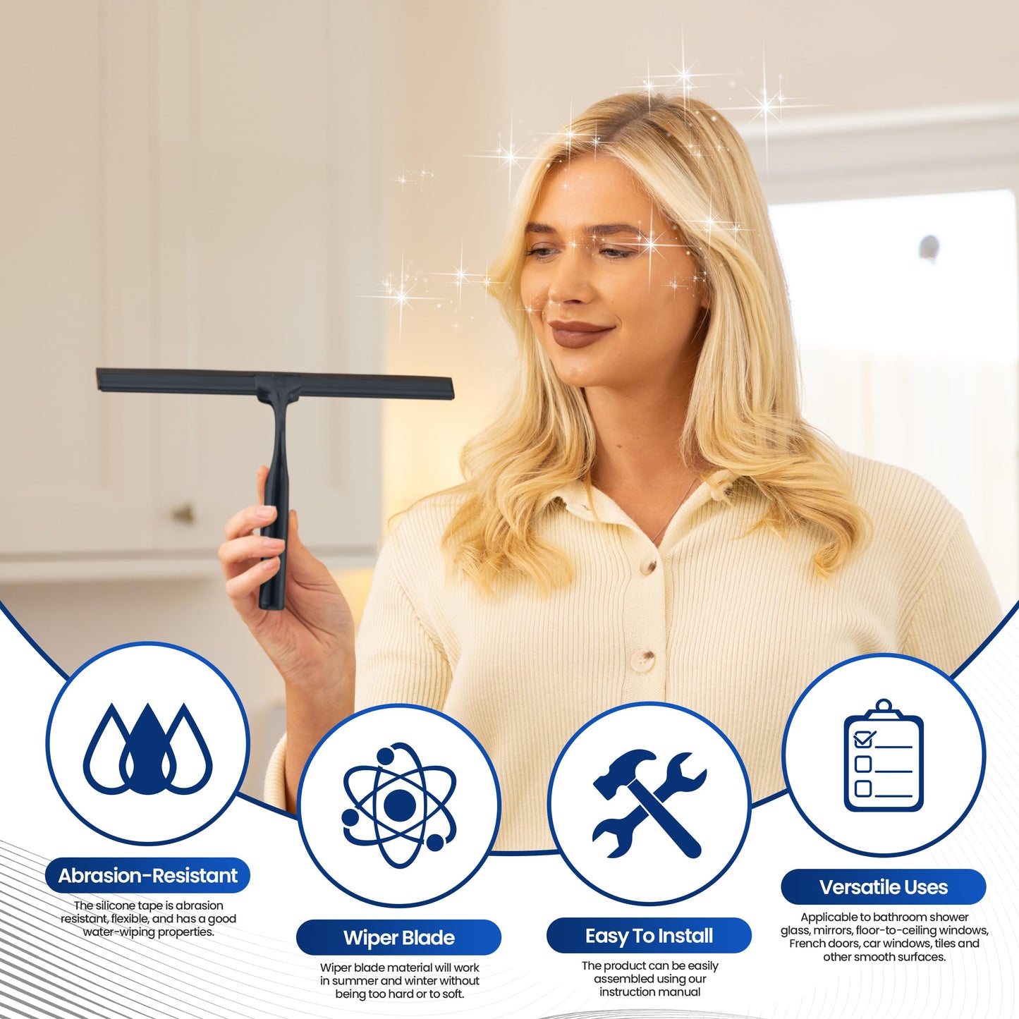 Wunset Superior Shower Squeegee Selection: Featuring stainless steel, silicone, and rubber squeegees, water wipers, bathroom essentials, shower door squeegees (35 cm, Black)