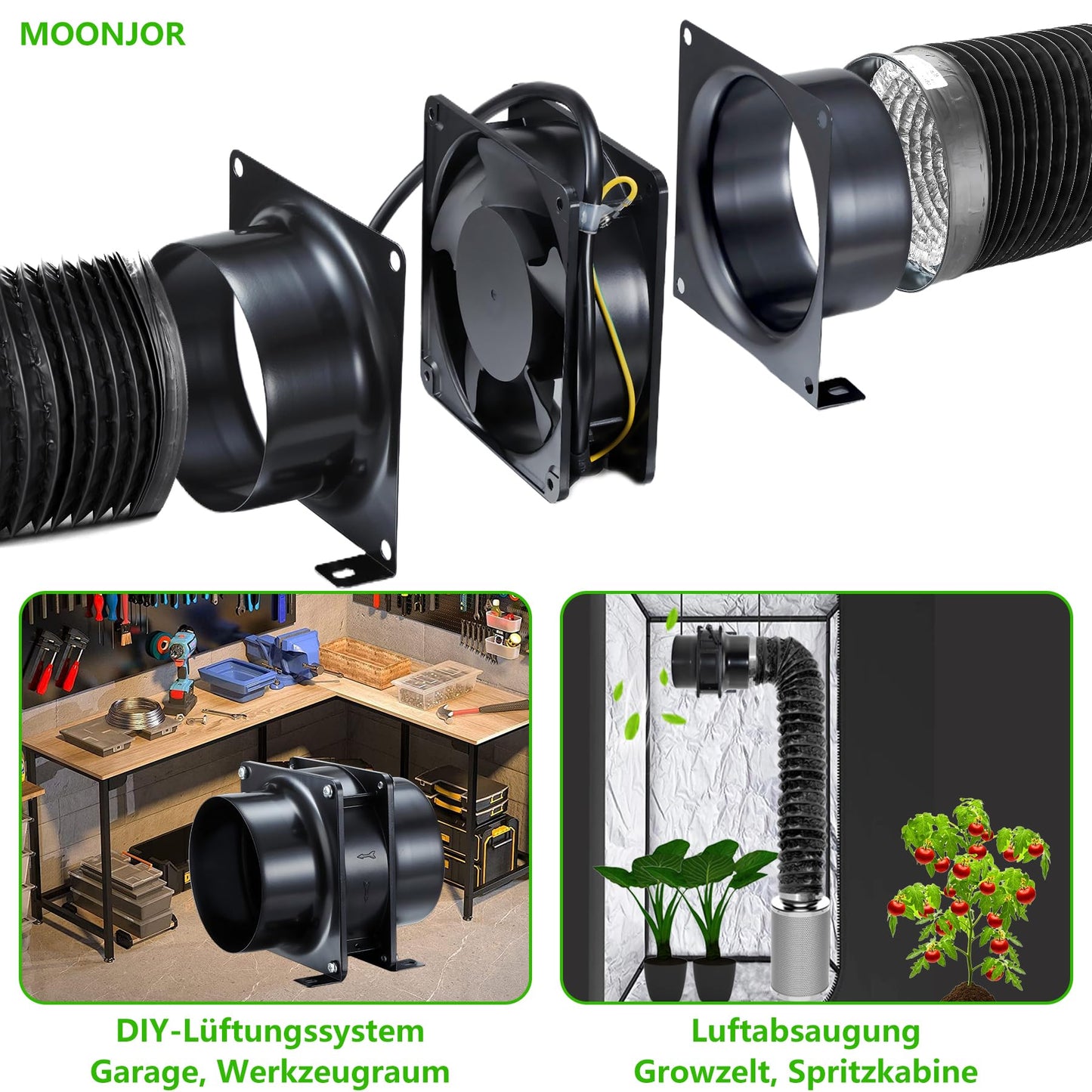 Ø100mm Axial Tube Fan, Exhaust Fan Duct Fan with On-Off Switch, 2m Duct Hose for Garage, Office, Grow Tent