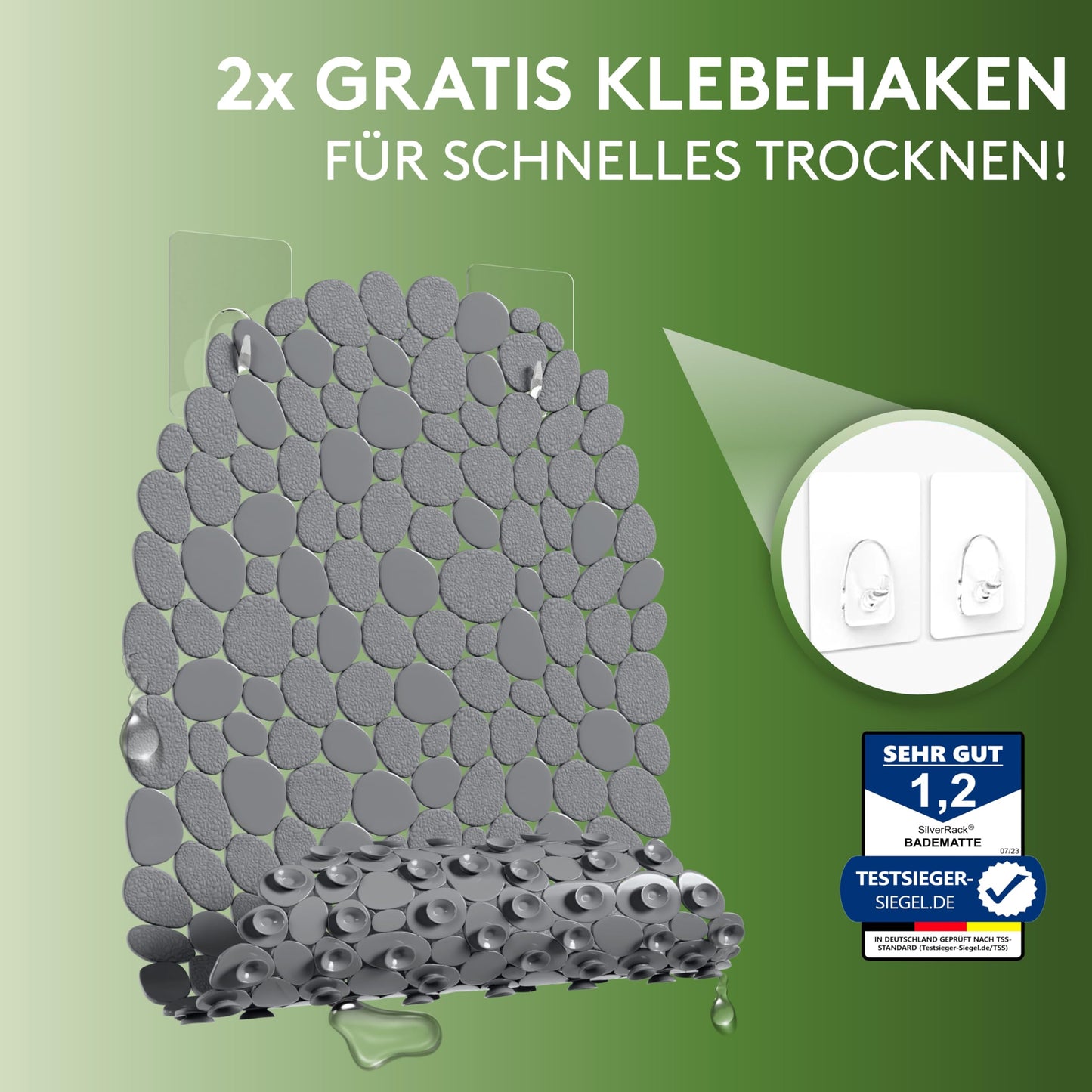 SilverRack bath mat 69x36 cm (anthracite pebble stone look) non-slip bath mat BPA free - shower mat mold resistant & machine washable - non-slip bath mat
