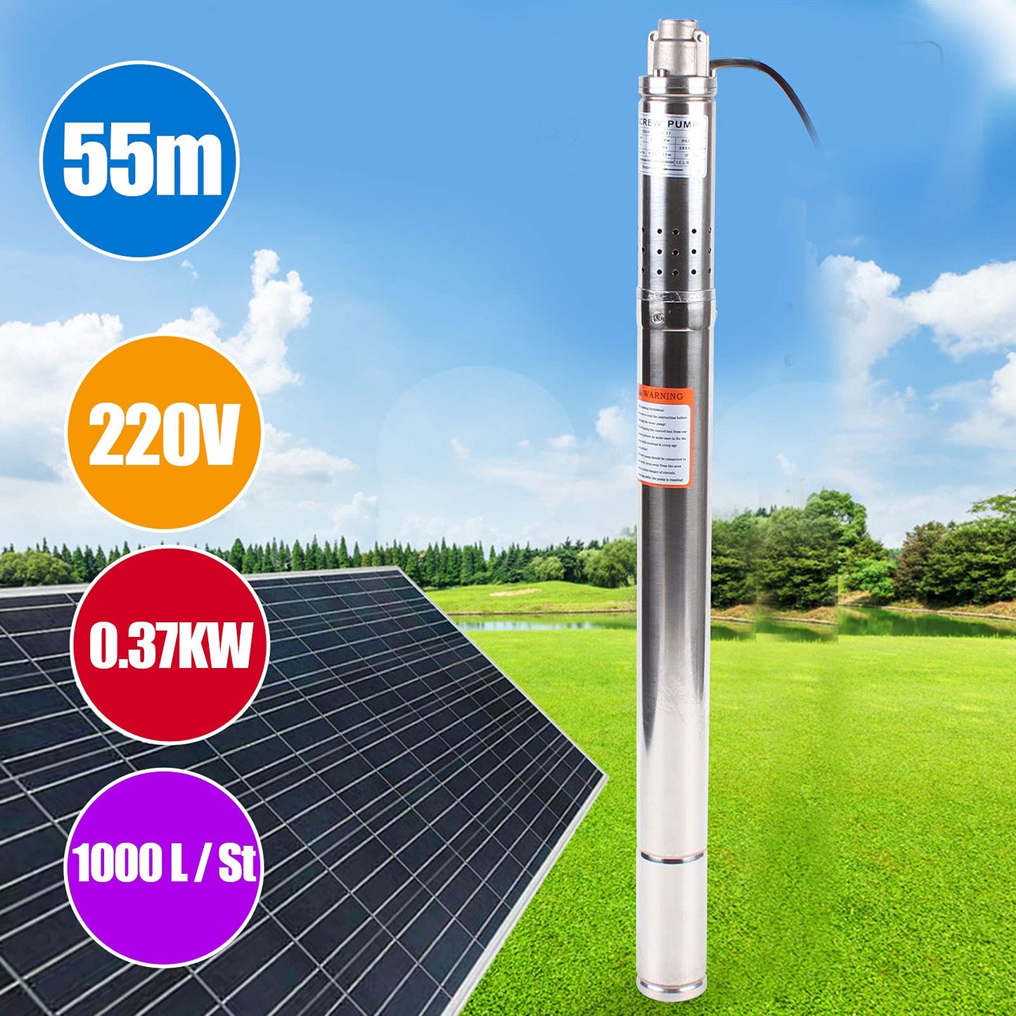 2" Deep Well Pump Submersible Pump 370w Well Pump Pipe Pump Garden Pump Sand Resistant 55m 1000 L/h