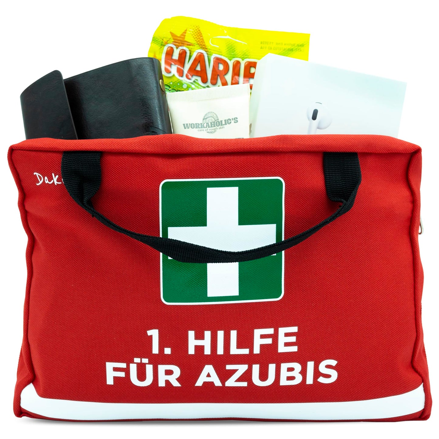 Dakita First Aid Kit for Trainees - Funny gift for starting training or exams - 28x18x8 cm - red, empty