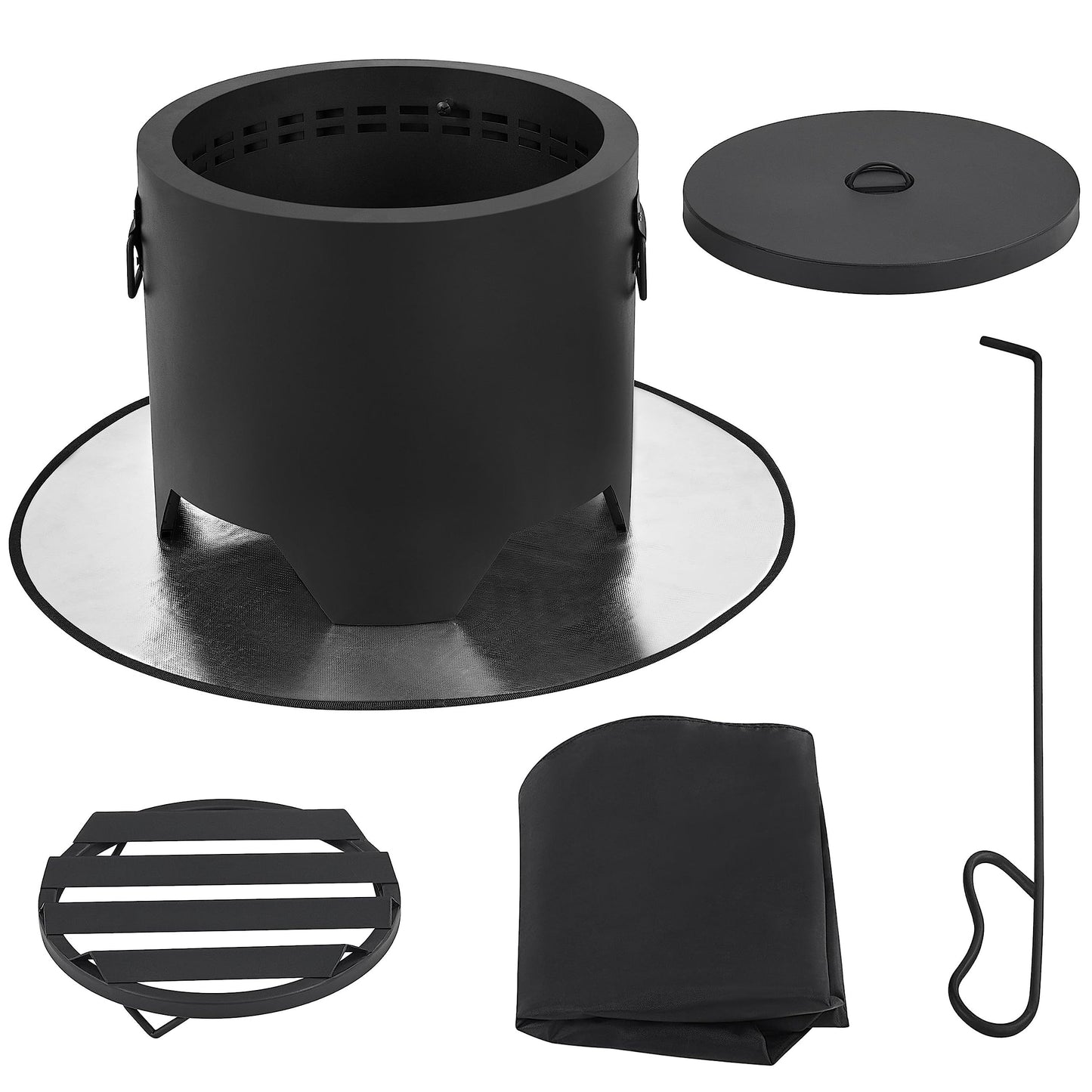 Yaheetech Smokeless Fire Pit Φ 40.5 cm Fire Pit Outdoor Fireplace Including Poker & Heat Resistant Mat & Cover & Lid for Garden Patio Camping