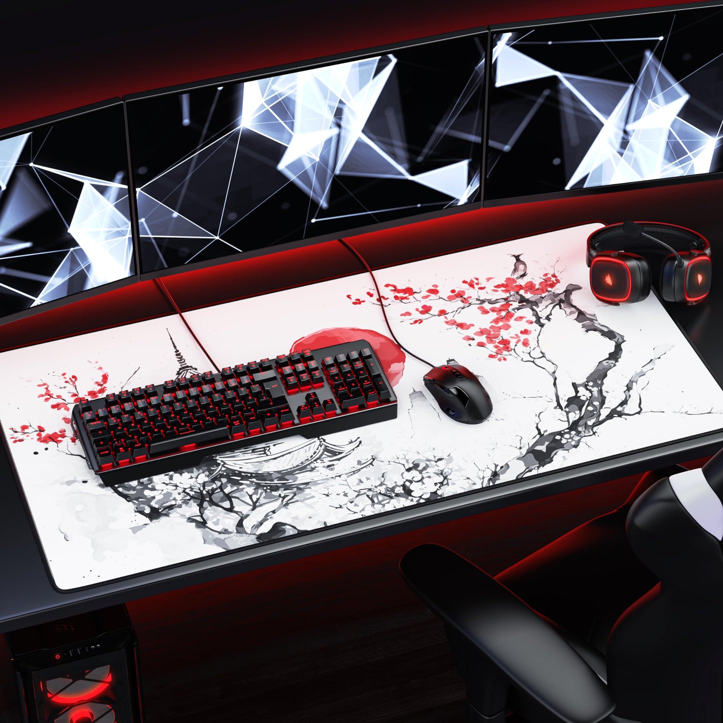 Titanwolf XXXL Oversized Mousepad 47x24 inches, Gaming Mousepad Large, improved precision and speed XXXL, for Logitech mouse and keyboard, Japan Ink Painting