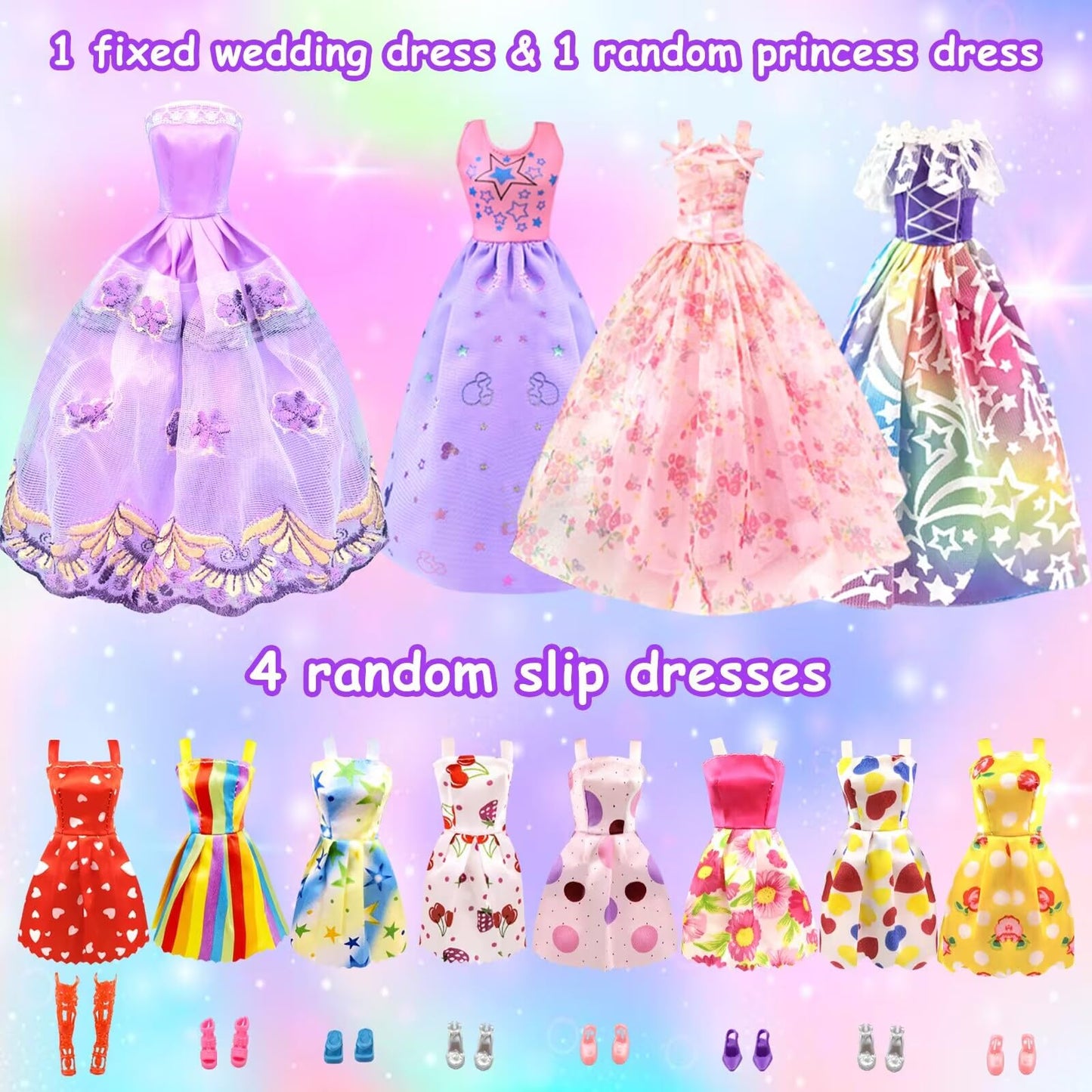 75 pieces of clothing for dolls wardrobe Clothes Jewelry Accessories for 11.5 inch doll Girl doll Dresses with wedding gown Tops Pants Shoes Hangers Bags Gift Toy for girls
