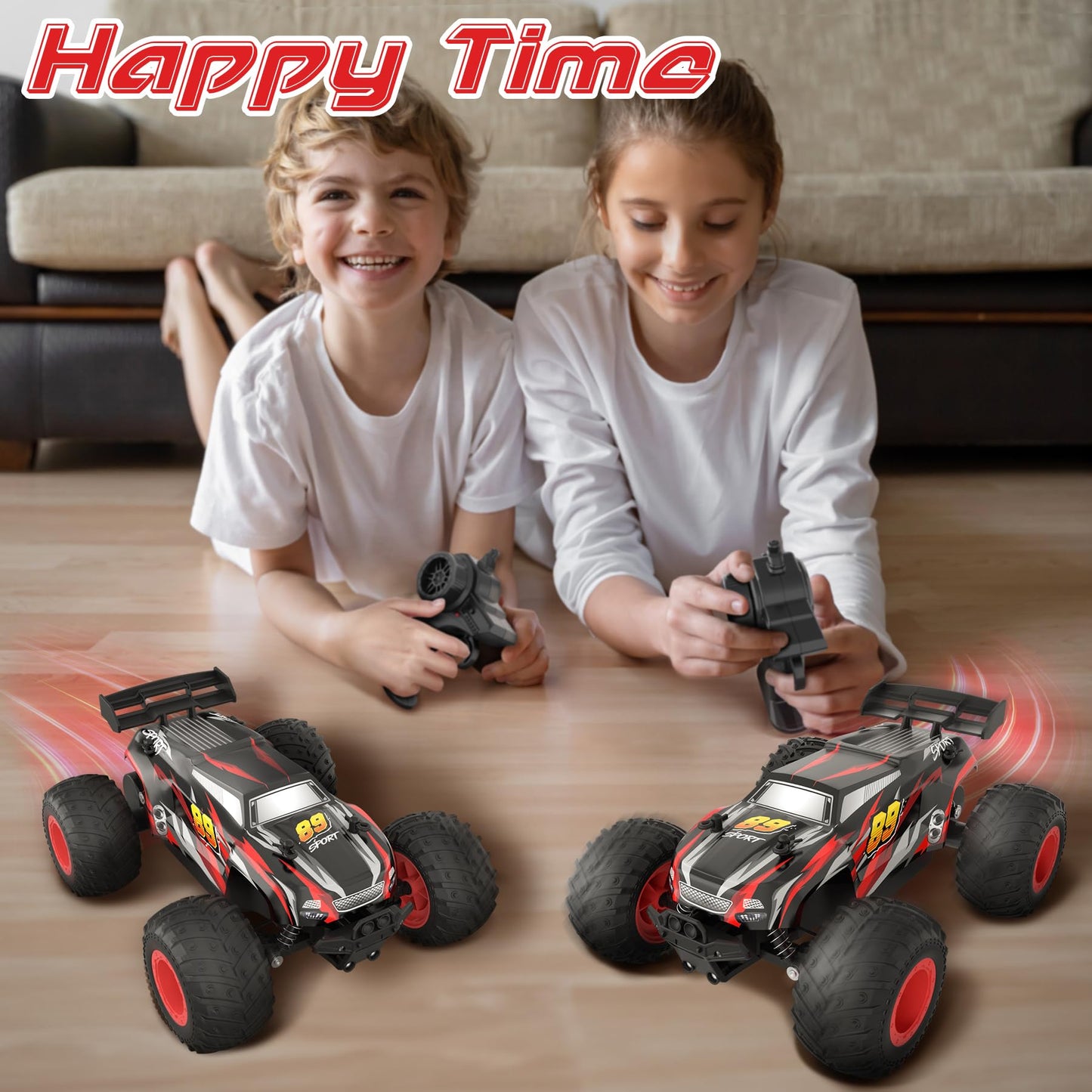 Fivejoy Remote Control Car for 3 4 5 6 7 8 years old, 20KM/H RC Off-Road Car, 2WD All Terrain 2.4GHz RC Truck with 2 batteries, Car Toy for 3 4 5 6 7 8 boys, Toy Gift for Kids.