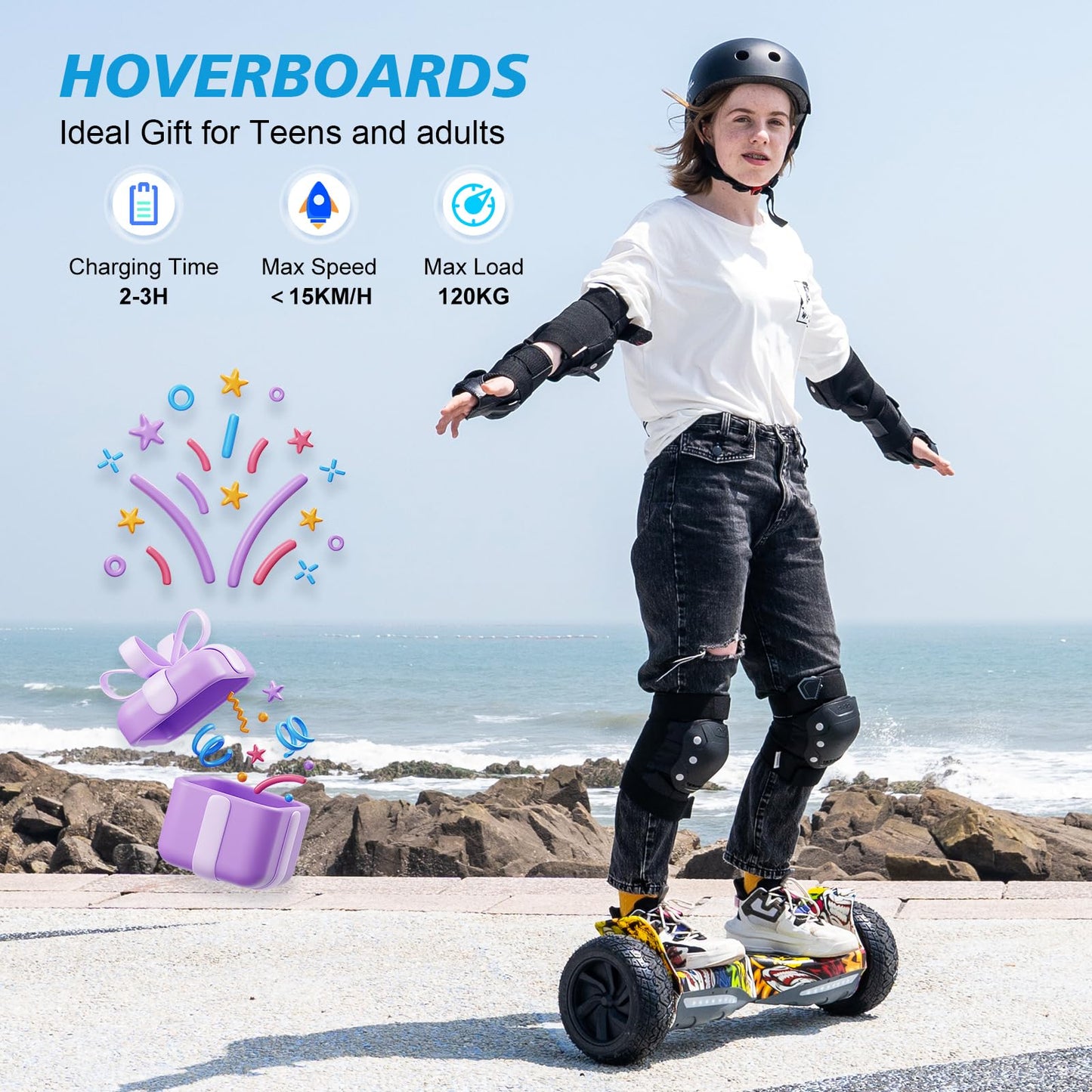 RCB 8.5" Premium Offroad Hoverboard, APP control function, Integrated LED Bluetooth with powerful motor, Electric all terrain hoverboards, Gift for kids.