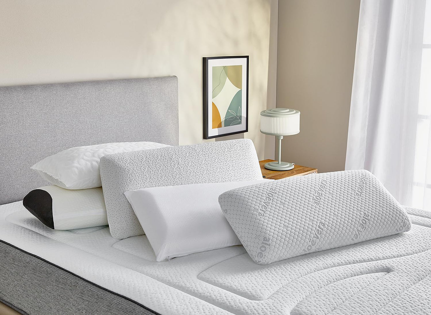 Pikolin Home - Viscoelastic pillow with bamboo fibers, double cover, medium firmness, 35 x 70 cm, height 14 cm