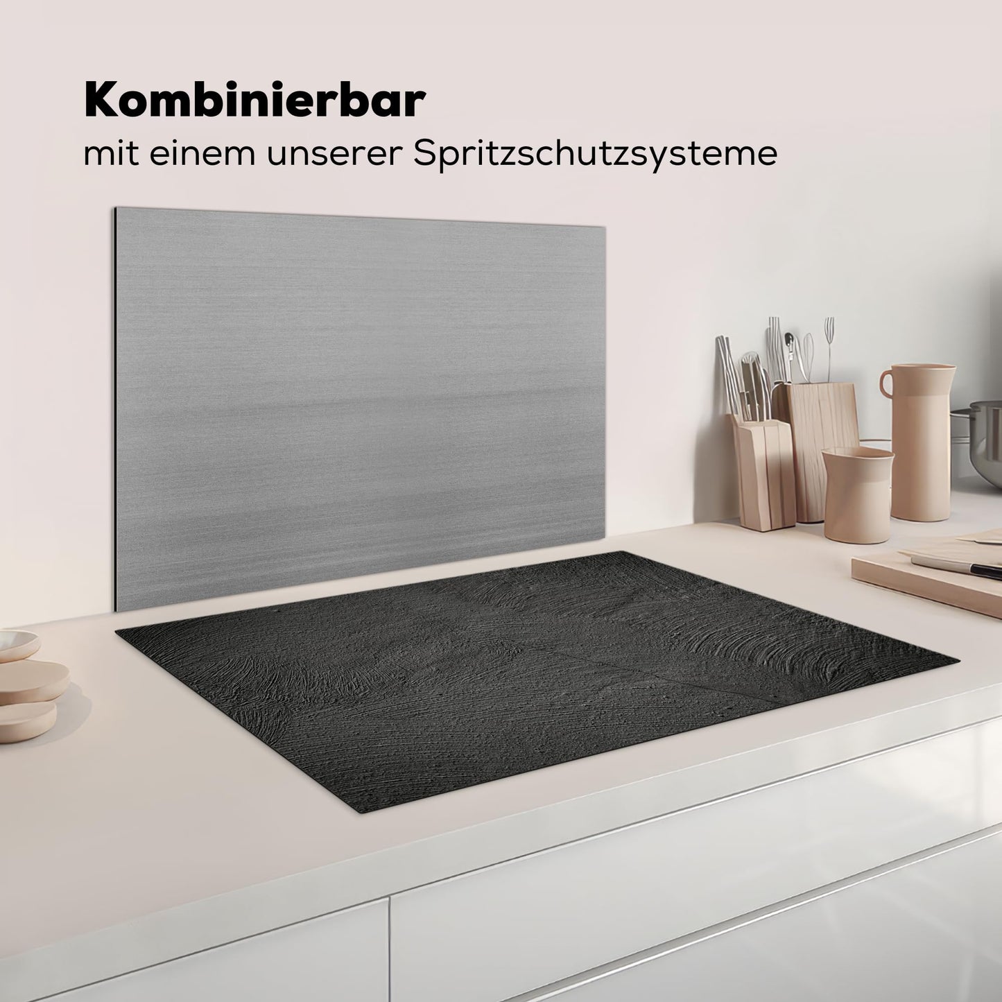 KitchenYeah© stove cover One-piece kitchen stove cover Induction hob ceramic hob stove covers Vinyl mat Rollable Concrete - Black - Gray - Solid - Industrial - 80x52 cm