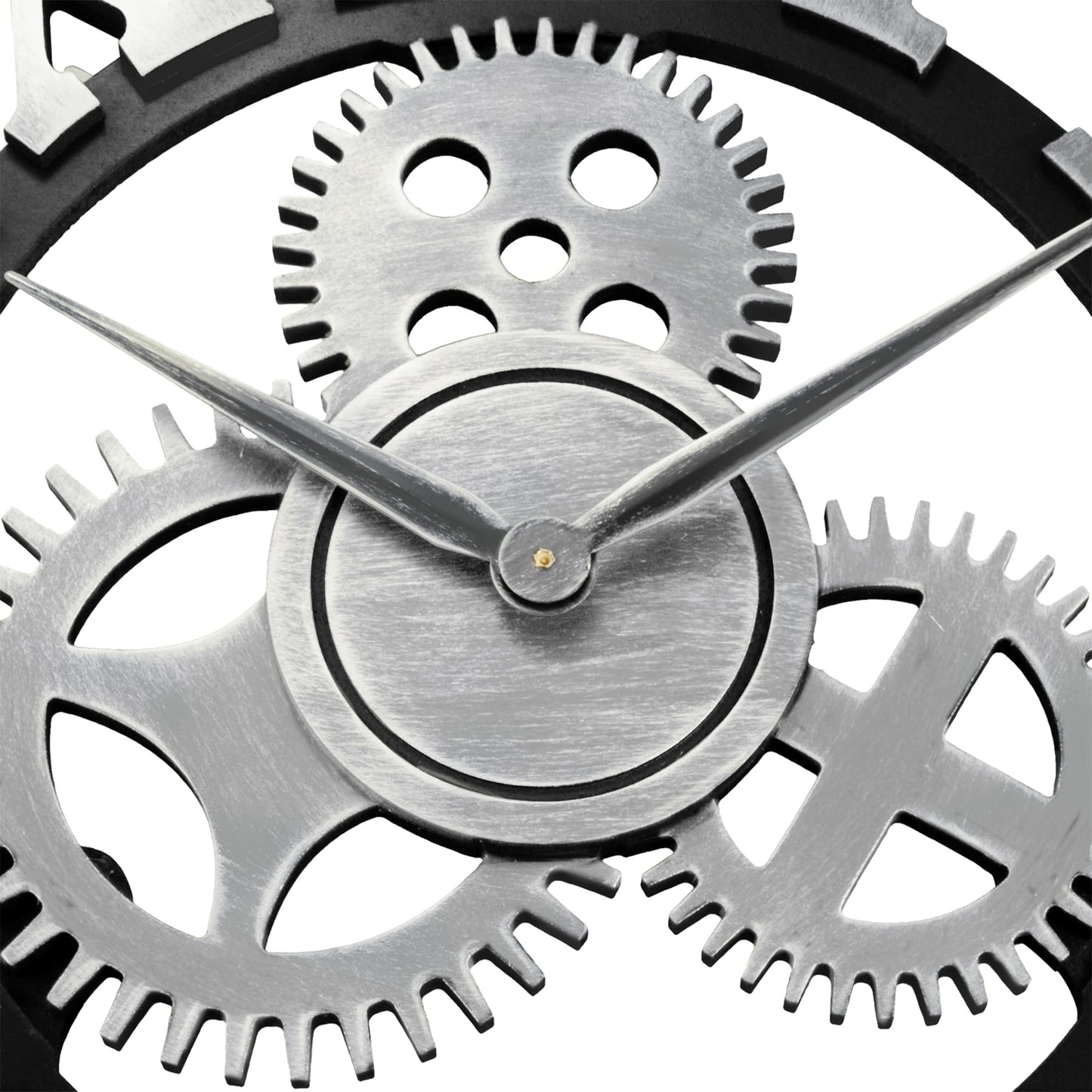 Lafocuse wooden wall clock large industrial silver, silent vintage wall clock 60cm XXL, gear roman numerals steampunk large for living room kitchen.