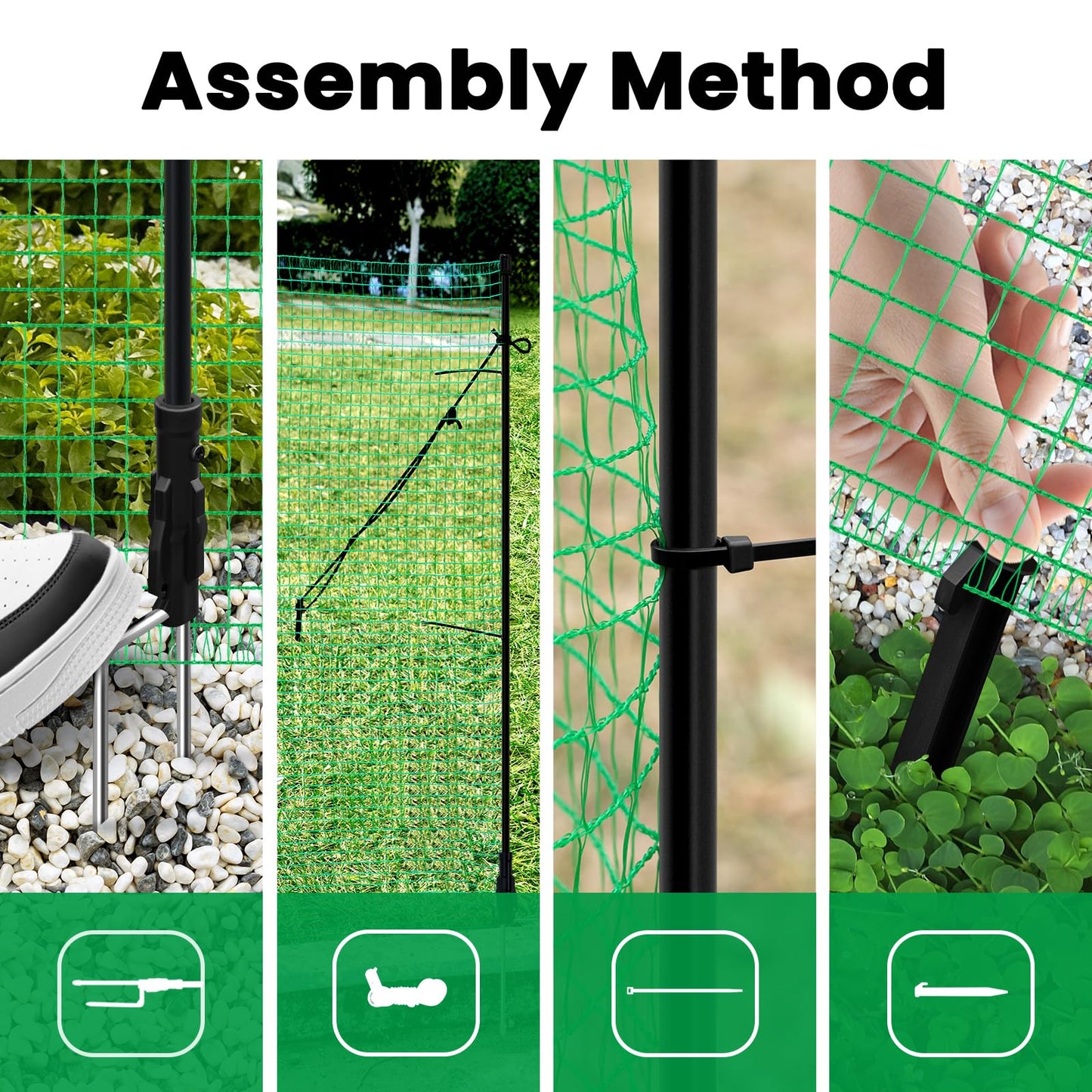 WOLTU Poultry Net, Mobile Fence 25x1.2m close-meshed, Dog Fence Garden Fence Post Fence Camping Fence Barrier Fence, with 15 stakes winch ropes ground nails cable ties, Green