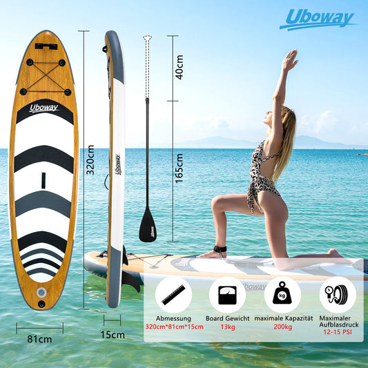 Inflatable Stand Up Paddling Board Surfboard SUP Board 320 * 81 * 15 cm 200KG made of 2600GSM PVC woven mesh fabric and PVC coated fabric.
