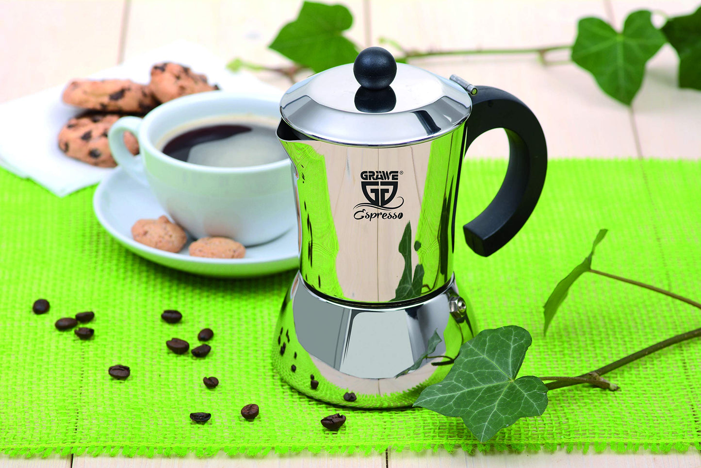GRÄWE Induction Espresso Maker, Stainless Steel Espresso Pot for 4 Cups, Classic Espresso Maker without Aluminum - 200 ml