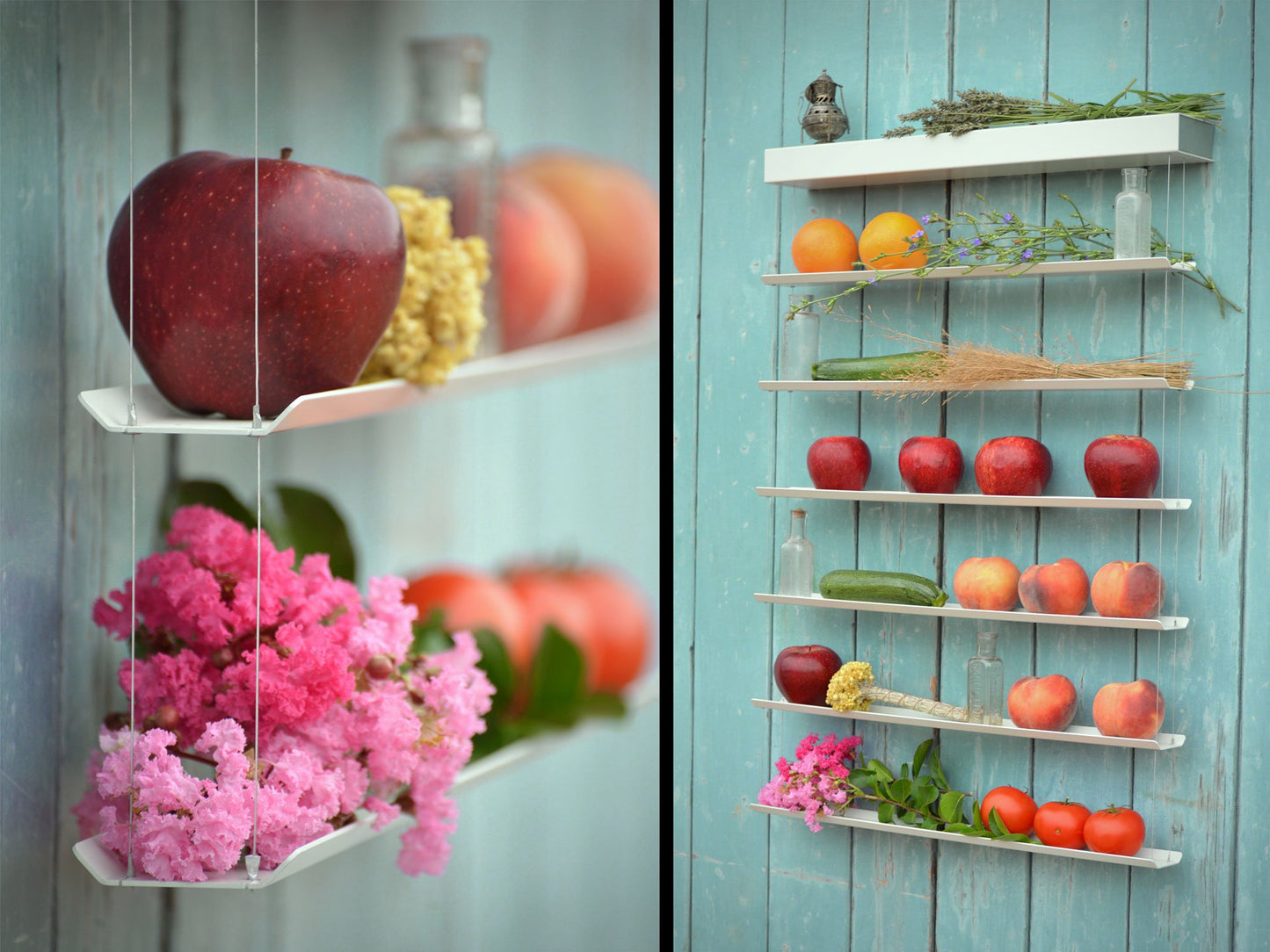 FRUITWALL - Hanging fruit rack I Fruit hanging basket I Fruit bowl design I Wall shelf for fruit & vegetables I Hanging shelf I Vegetable chandelier I Fruit storage wall I Kitchen wall shelf I 6 tiers - White