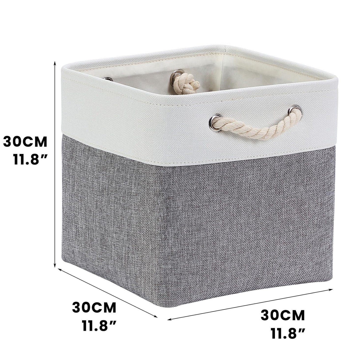 Mangata storage box fabric 30x30x30 cm, storage basket gray white, fabric baskets in cubes for wardrobe, shelf, and clothes, (Foldable, 4 pack)